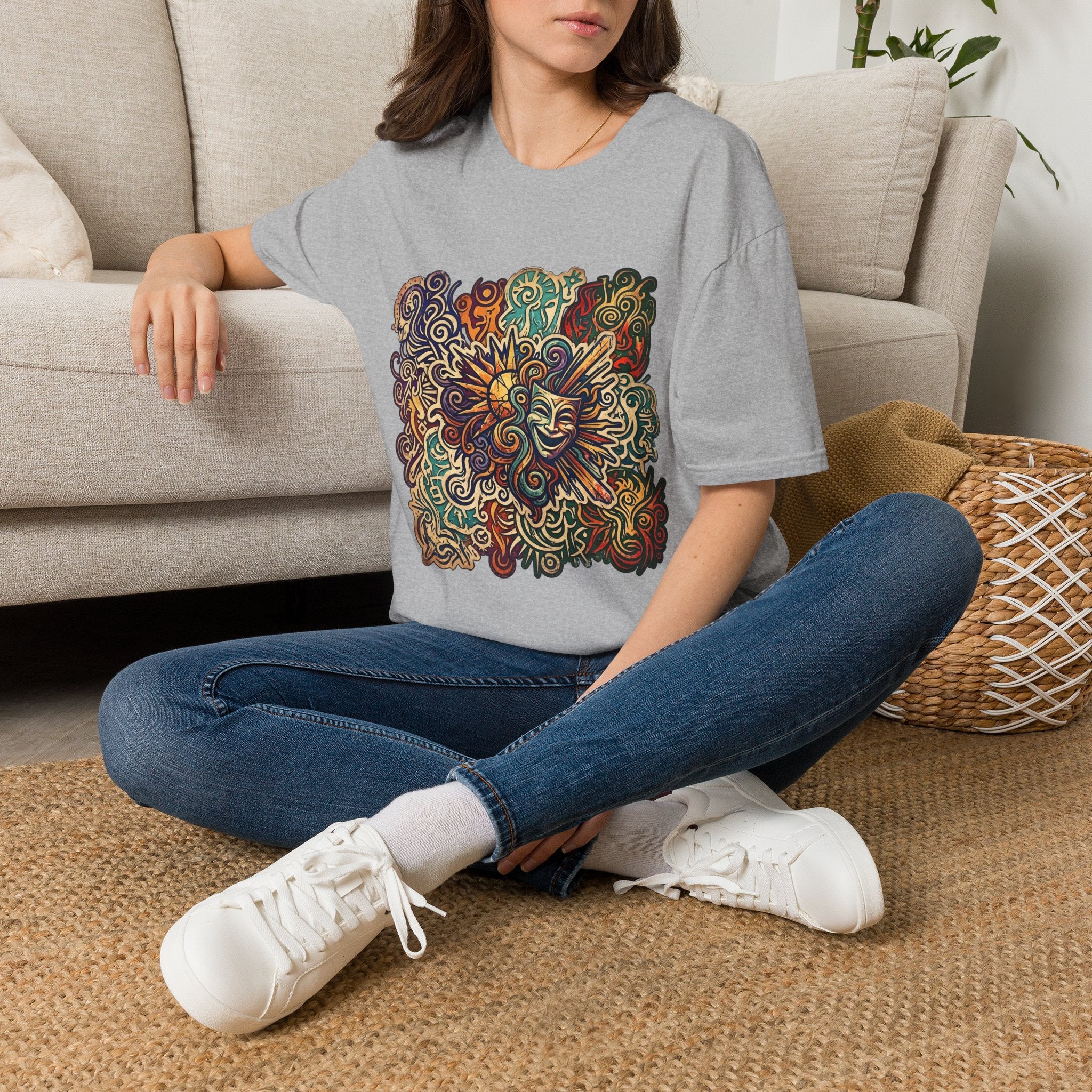 Unisex T-Shirt - Retro Psychedelic Theater Comedy Mask | Abstract Art