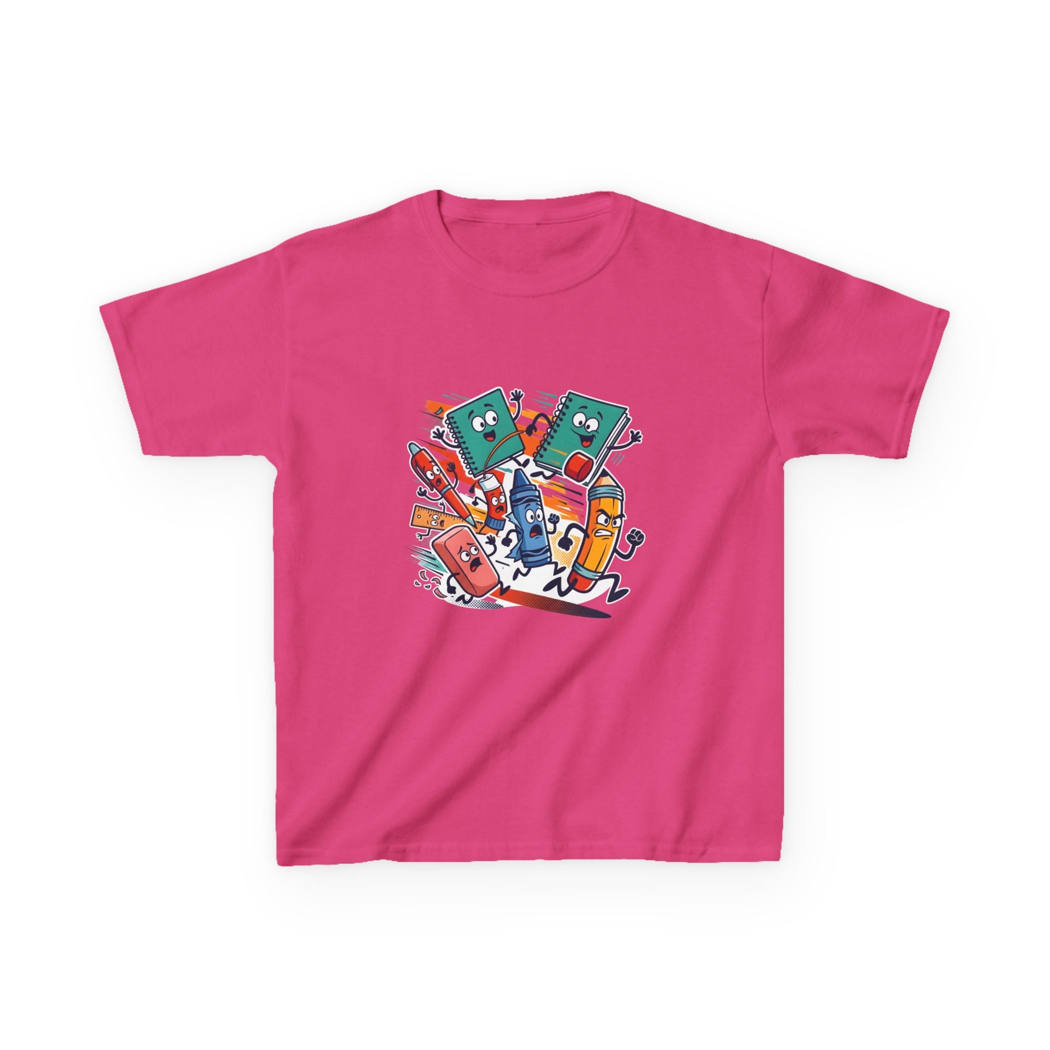 Kids Back to School Tee - Playful School Supplies Cartoon
