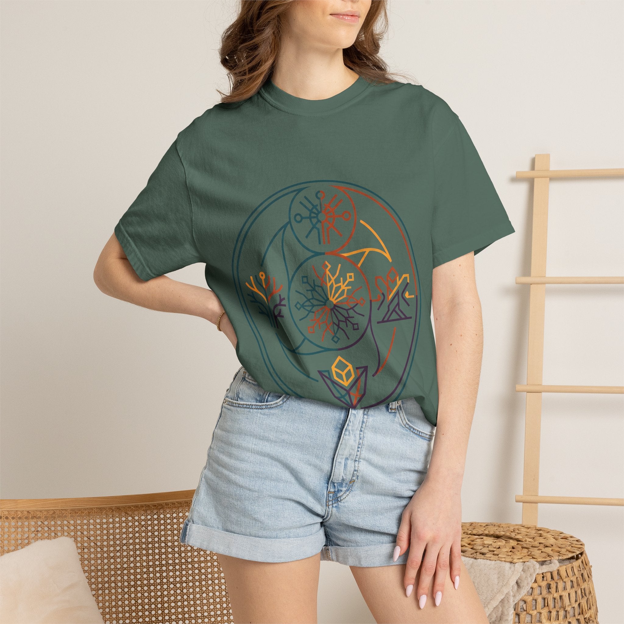 Unisex Garment-Dyed T-Shirt - Minimalist Geometric Nature Art