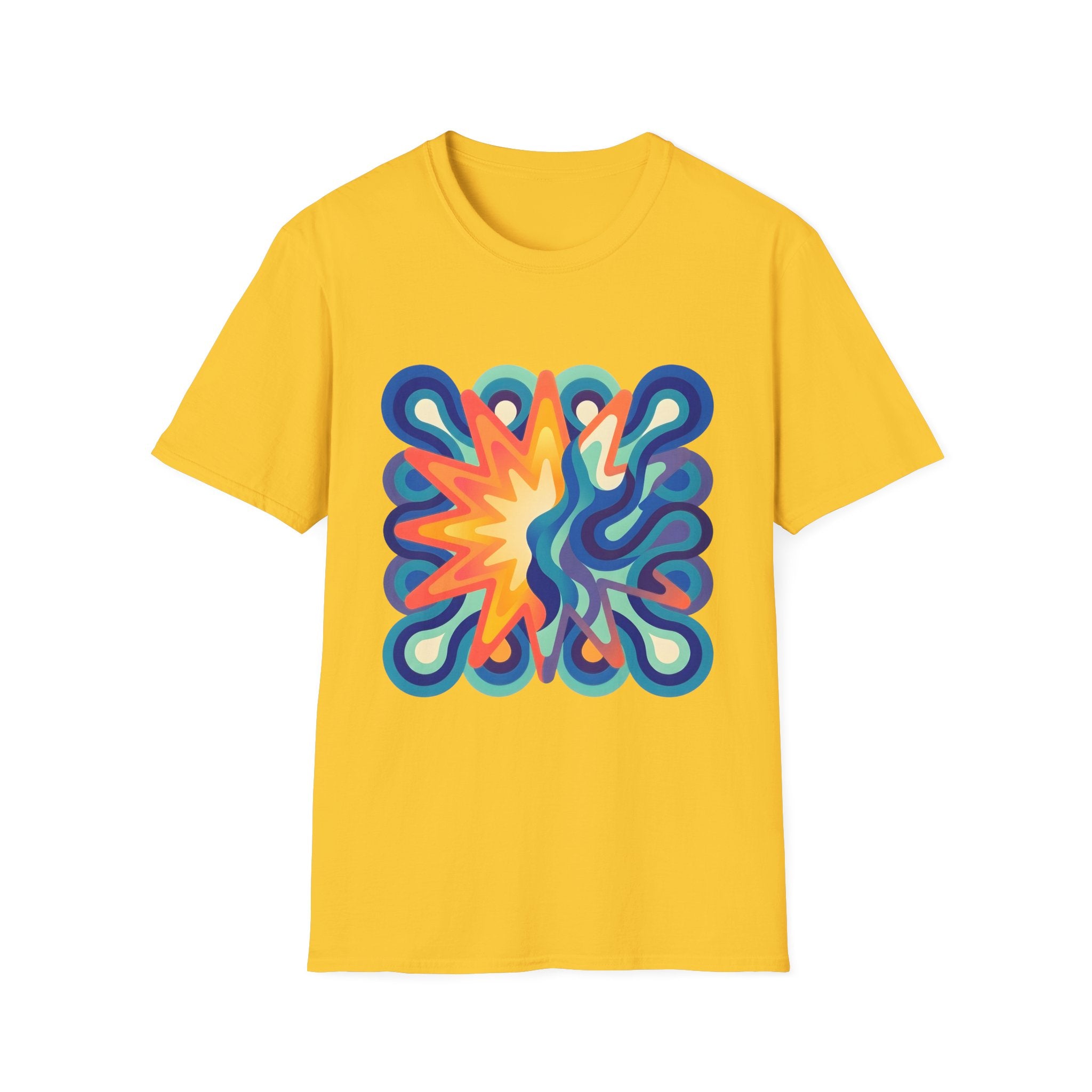 Abstract T-Shirt - Psychedelic Starburst Graphic Tee | Dynamic Blue