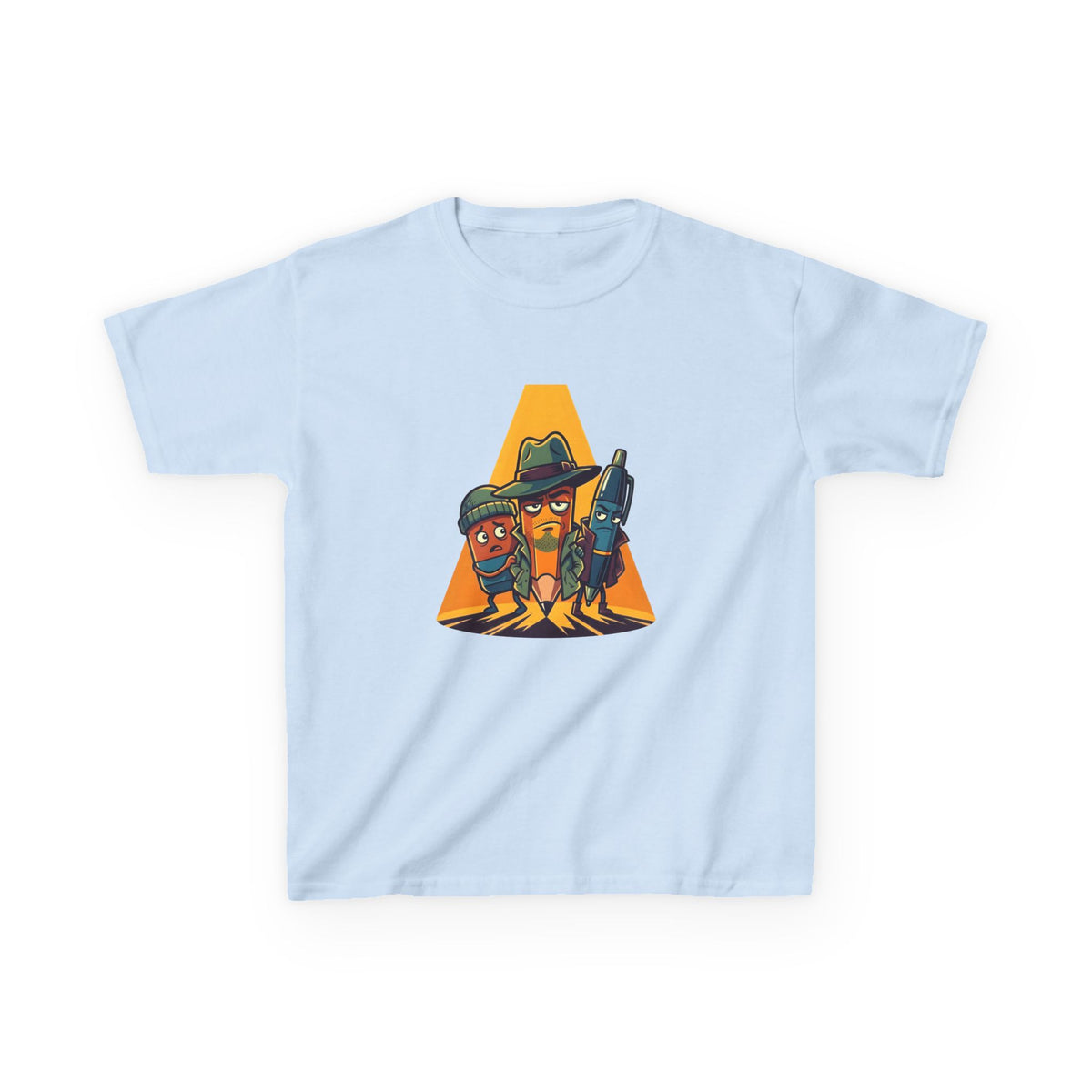 Kids Tee - Noir Stationery Detective Team | Cartoon Comic Style