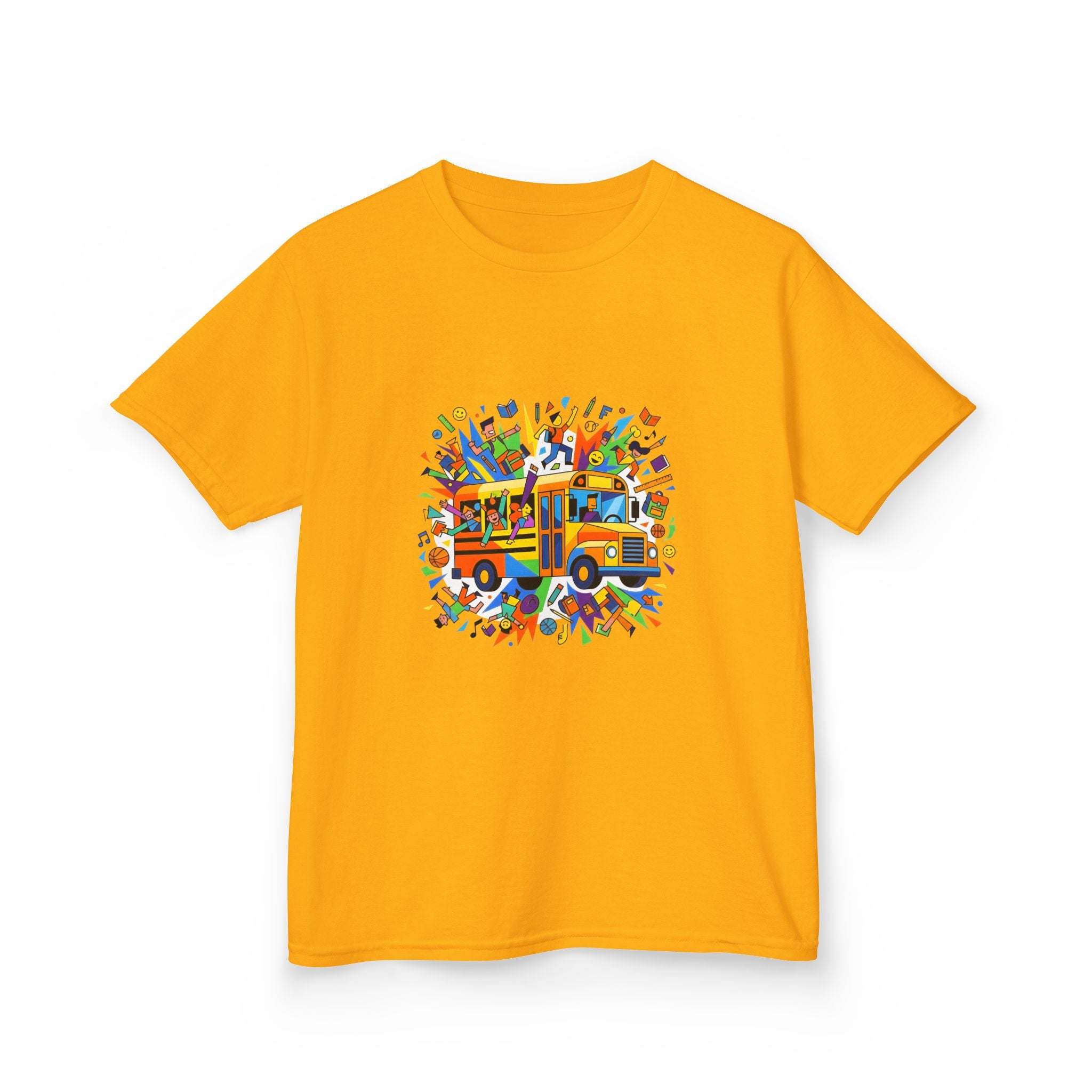 Kids Back to School Tee - Colorful School Bus & Student Shirt