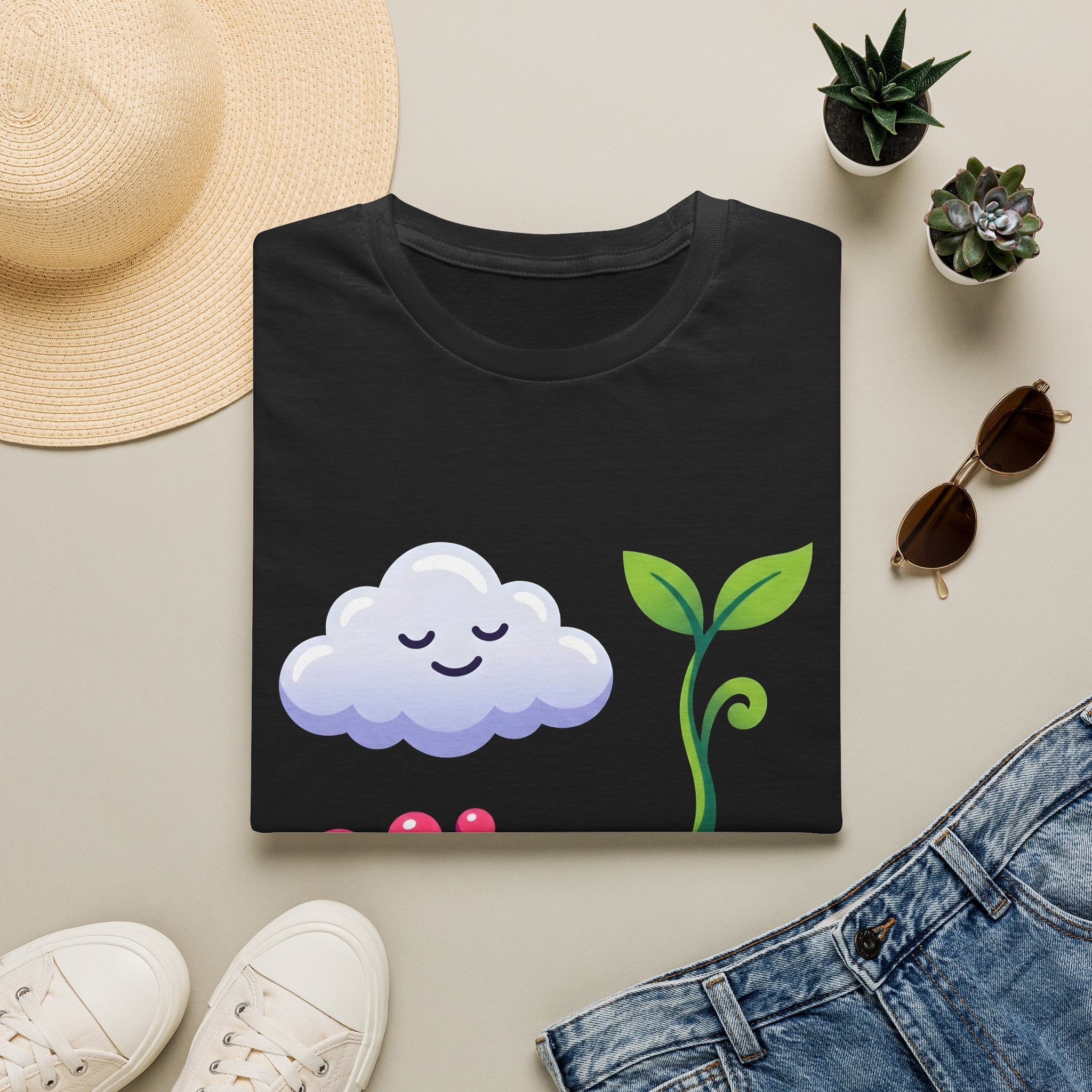 Cute Nature T-Shirt - Whimsical Cloud Sprout Wave Design | Unisex