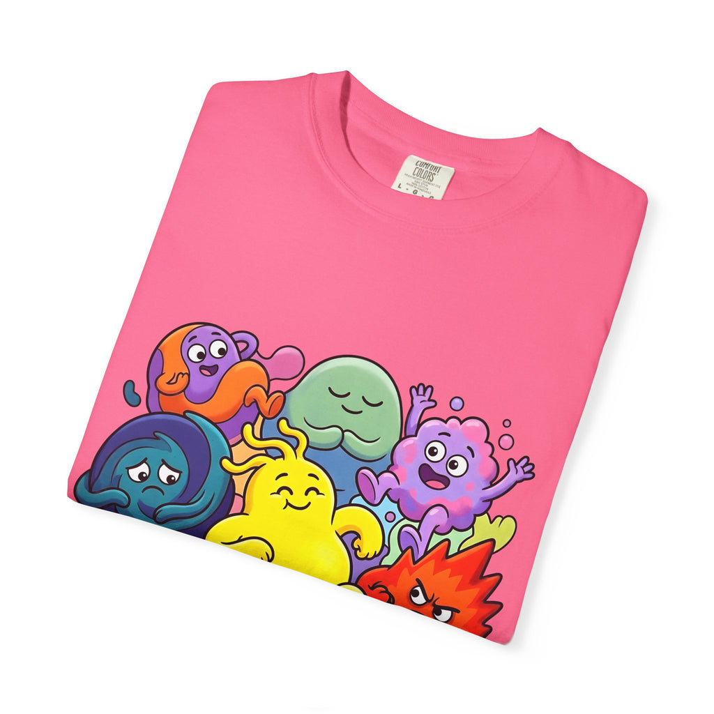 Unisex Garment-Dyed T-Shirt - Diverse Emotional Cartoon Creatures