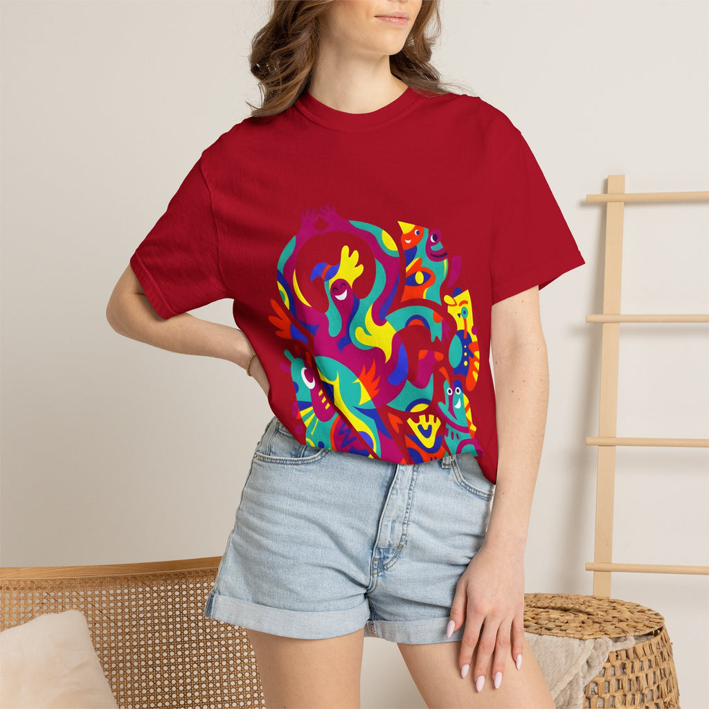 Garment-Dyed T-shirt - Joyful Abstract Creatures | Whimsical Graphic