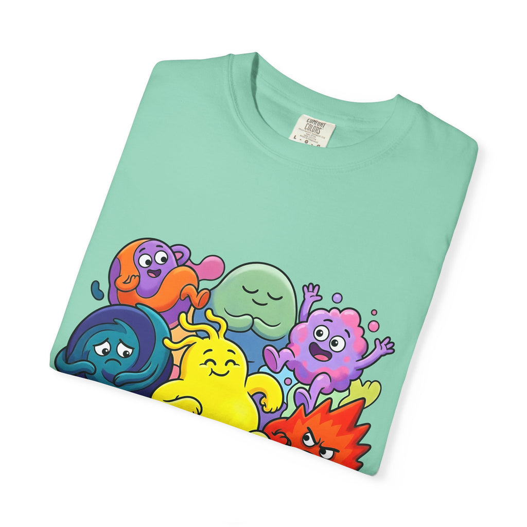 Unisex Garment-Dyed T-Shirt - Diverse Emotional Cartoon Creatures