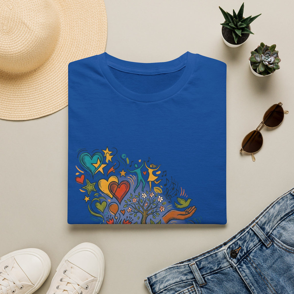 Unisex T-Shirt - Groovy Folk Art Love & Peace | Vibrant Community