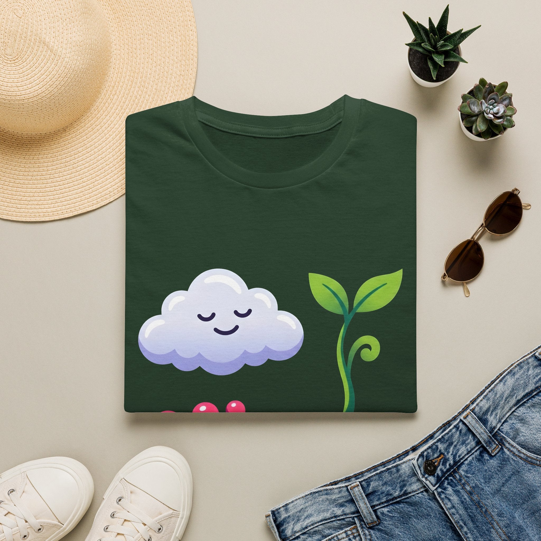 Cute Nature T-Shirt - Whimsical Cloud Sprout Wave Design | Unisex