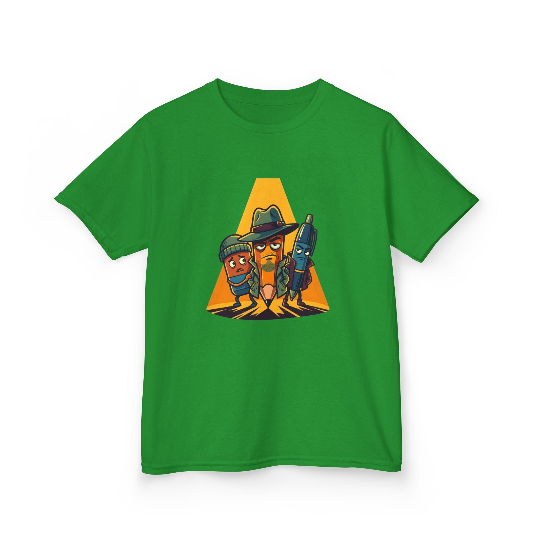 Kids Tee - Noir Stationery Detective Team | Cartoon Comic Style