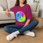 Unisex Kawaii T-Shirt - Happy Rainbow Blob Character Tee