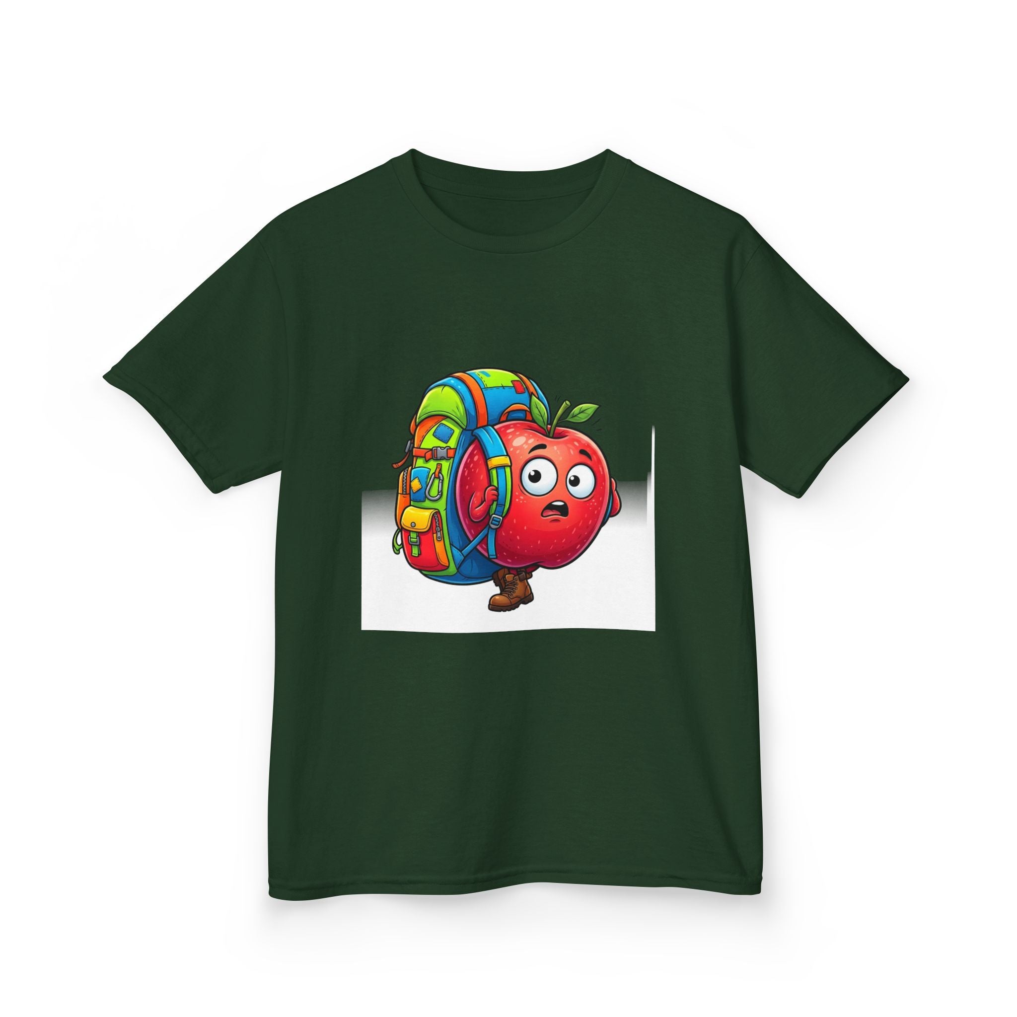 Kids Tee - Adventurous Apple Character Hiking T-Shirt