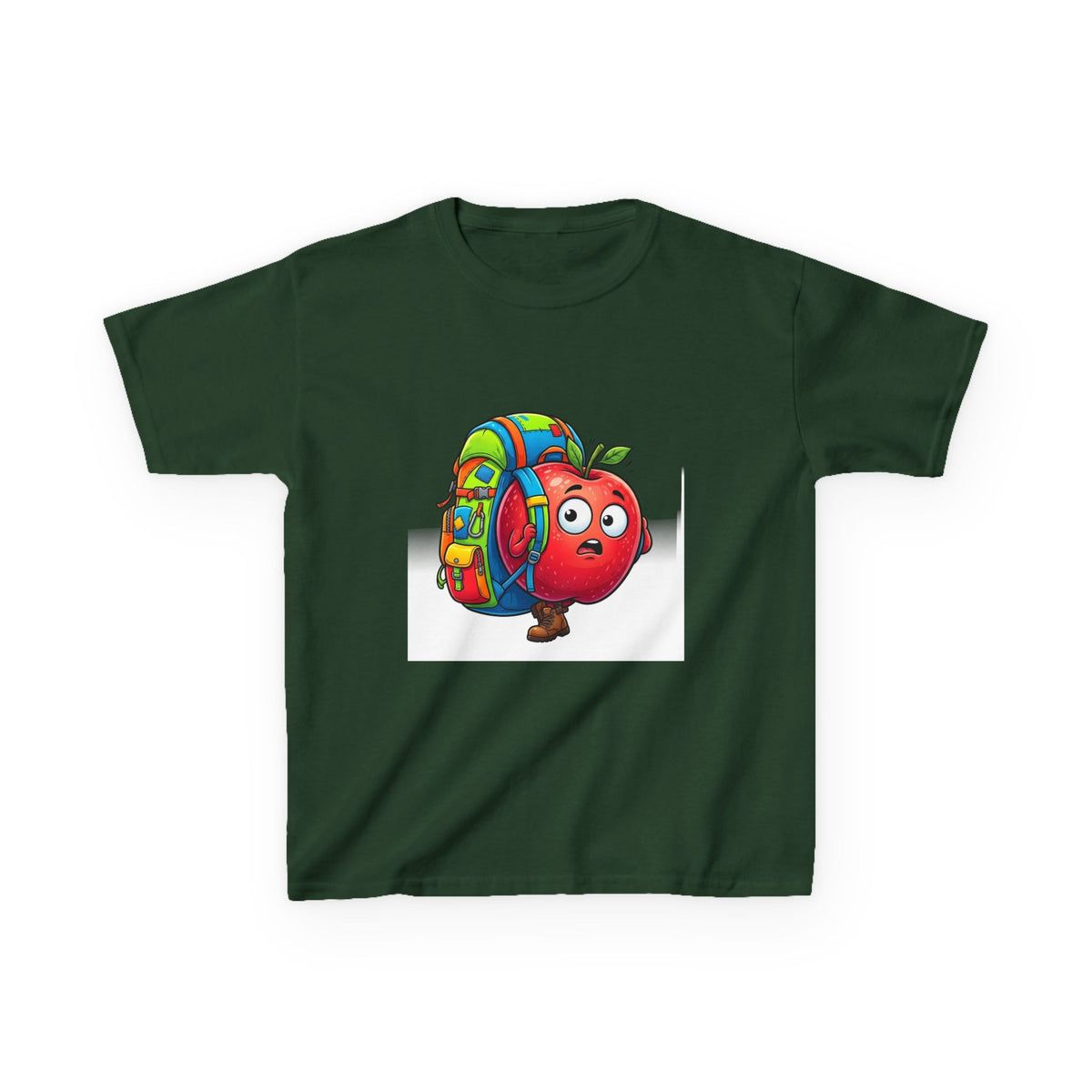 Kids Tee - Adventurous Apple Character Hiking T-Shirt