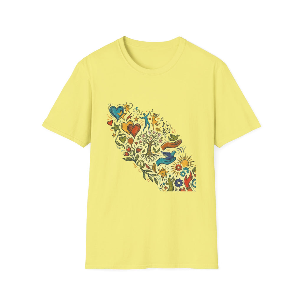 Unisex T-Shirt - Groovy Folk Art Love & Peace | Vibrant Community