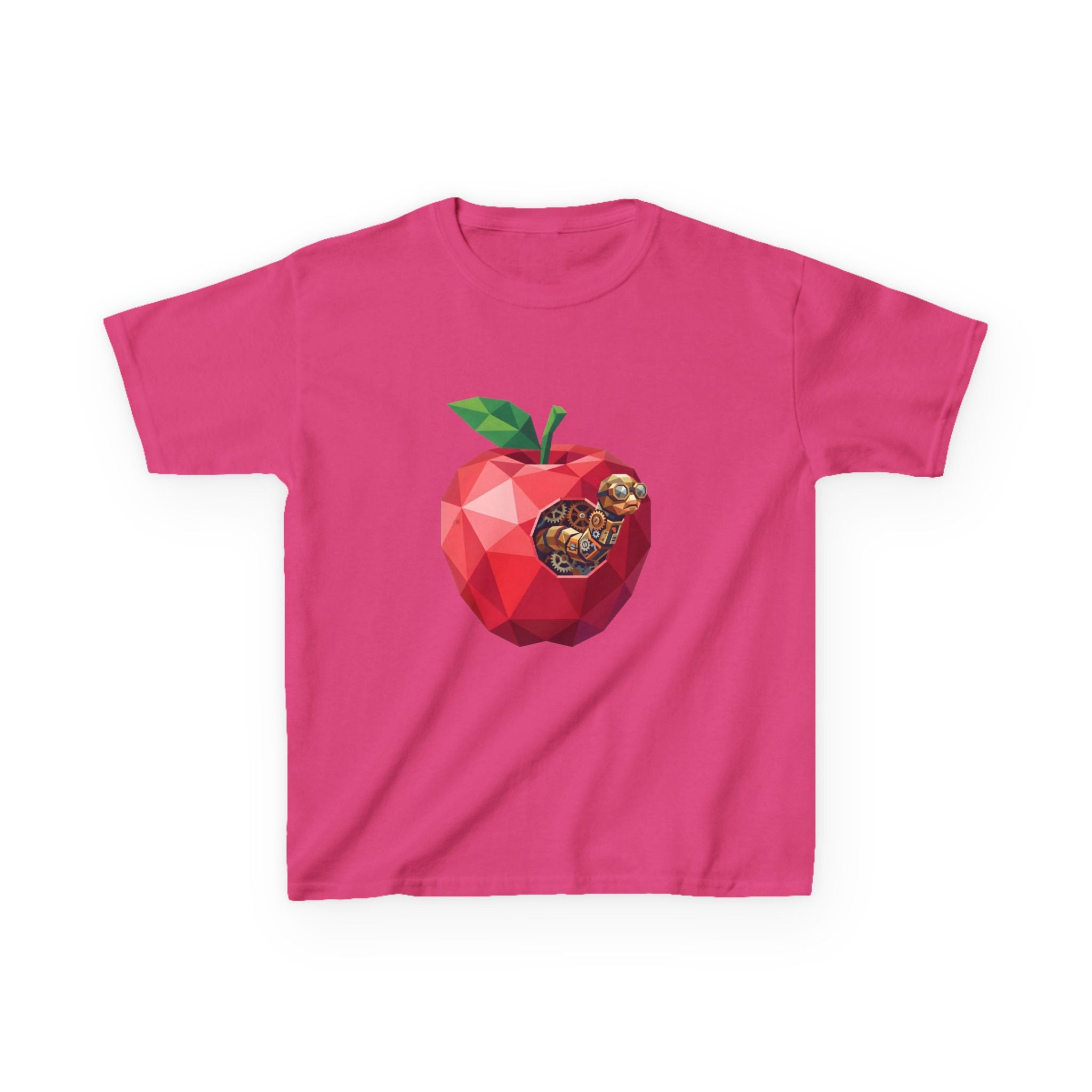 Kids Steampunk T-Shirt - Low Poly Geometric Mechanical Apple Worm