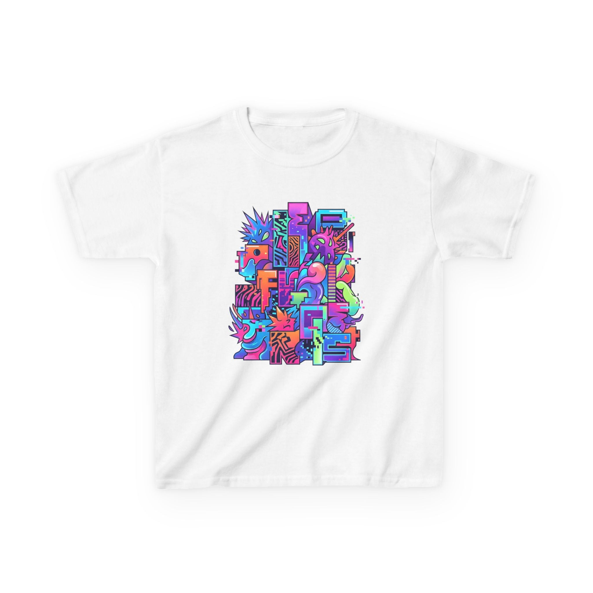 Kids Glitch Art Tee - FUNGUS Neon Cyberpunk Design | Retro