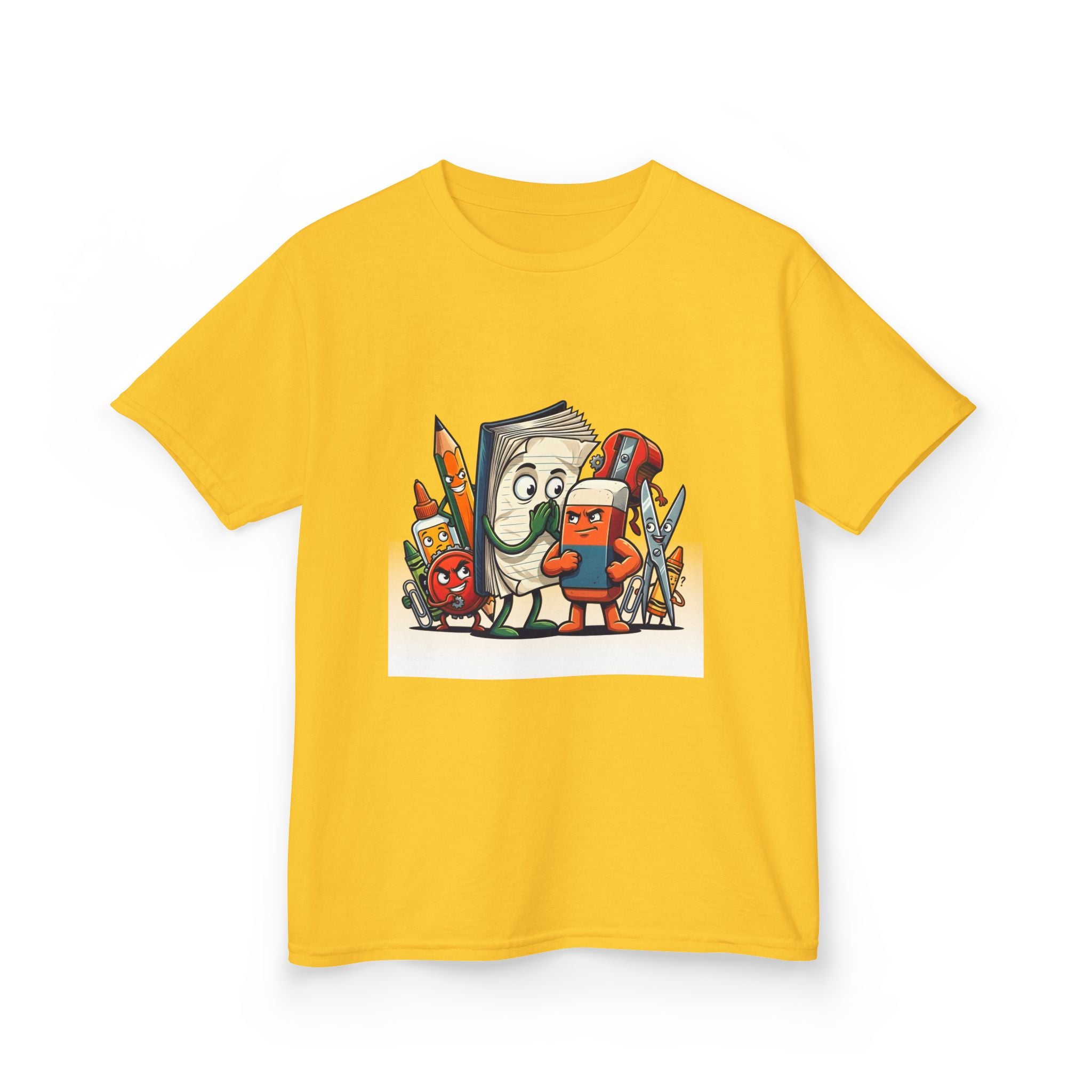 Kids Cartoon T-Shirt - Mischievous School Supplies & Stationery
