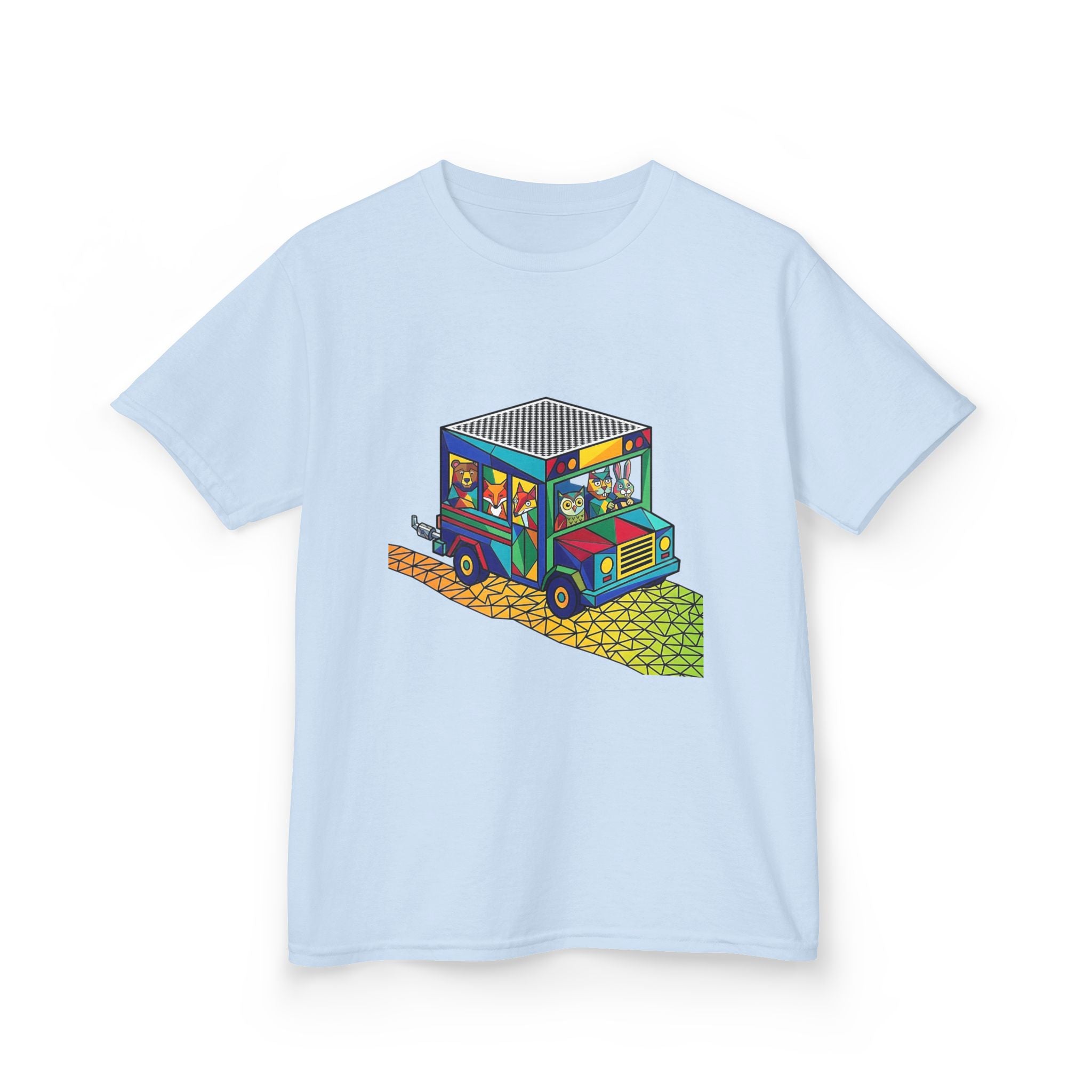 Kids T-Shirt - Vibrant Geometric Animal Bus Adventure