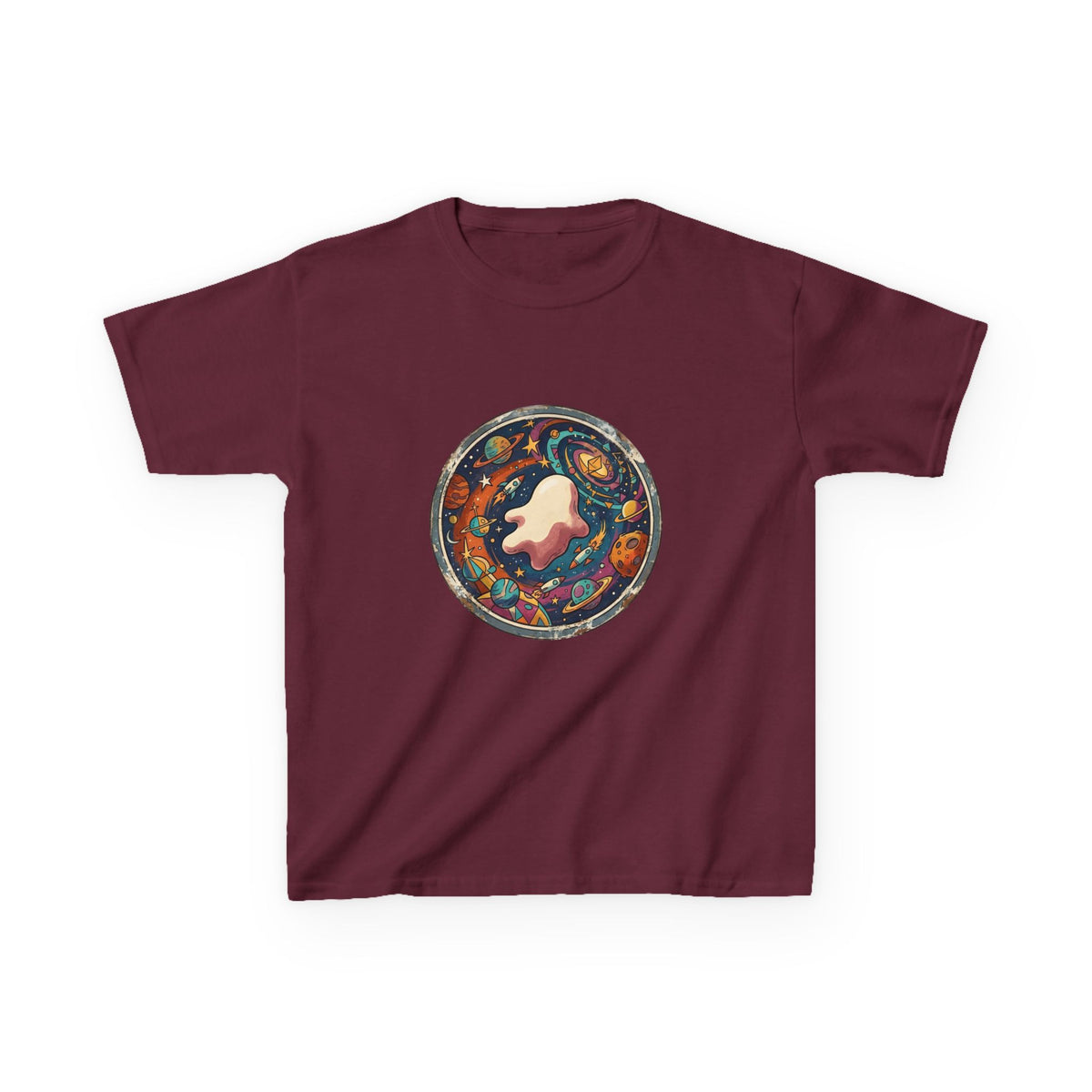 Kids T-Shirt - Whimsical Space Ghost & Planets | Retro Adventure