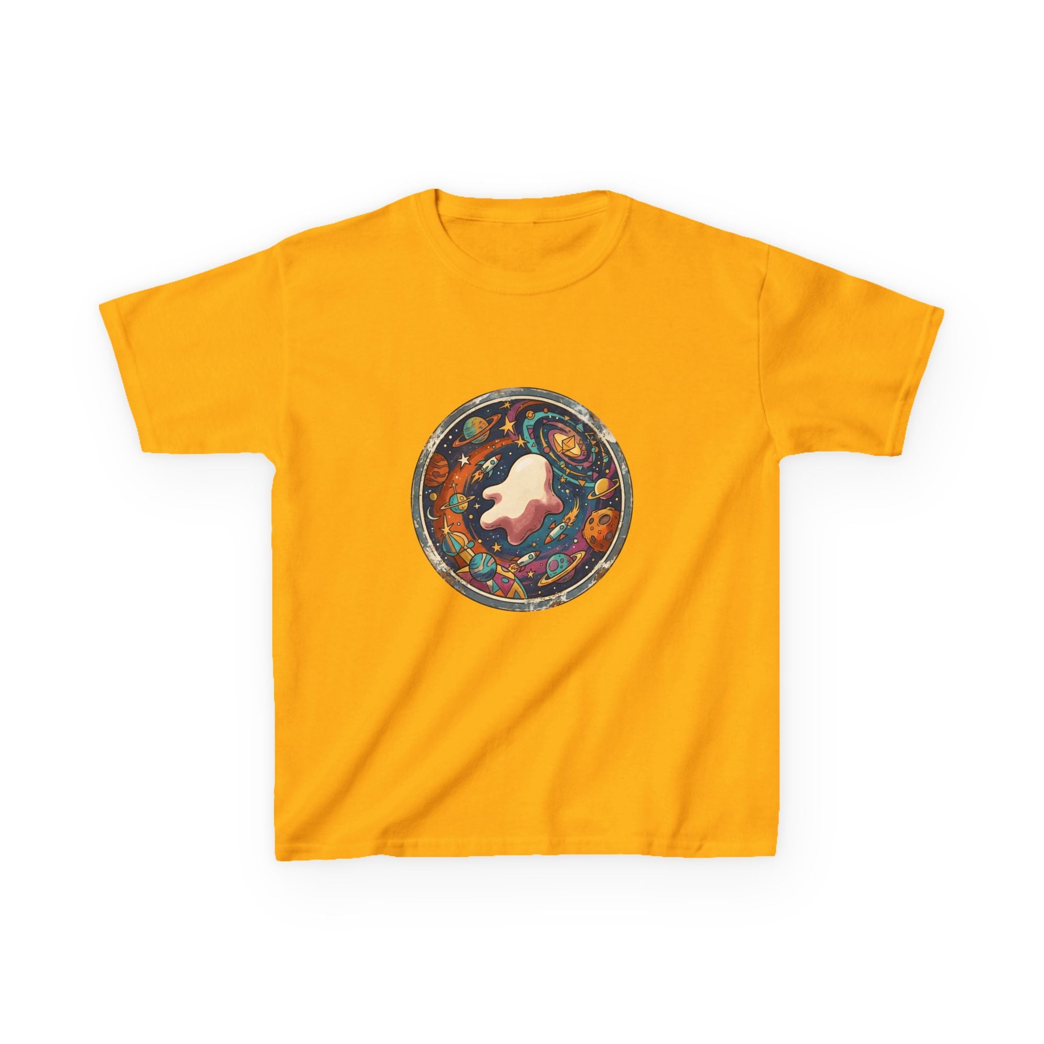 Kids T-Shirt - Whimsical Space Ghost & Planets | Retro Adventure