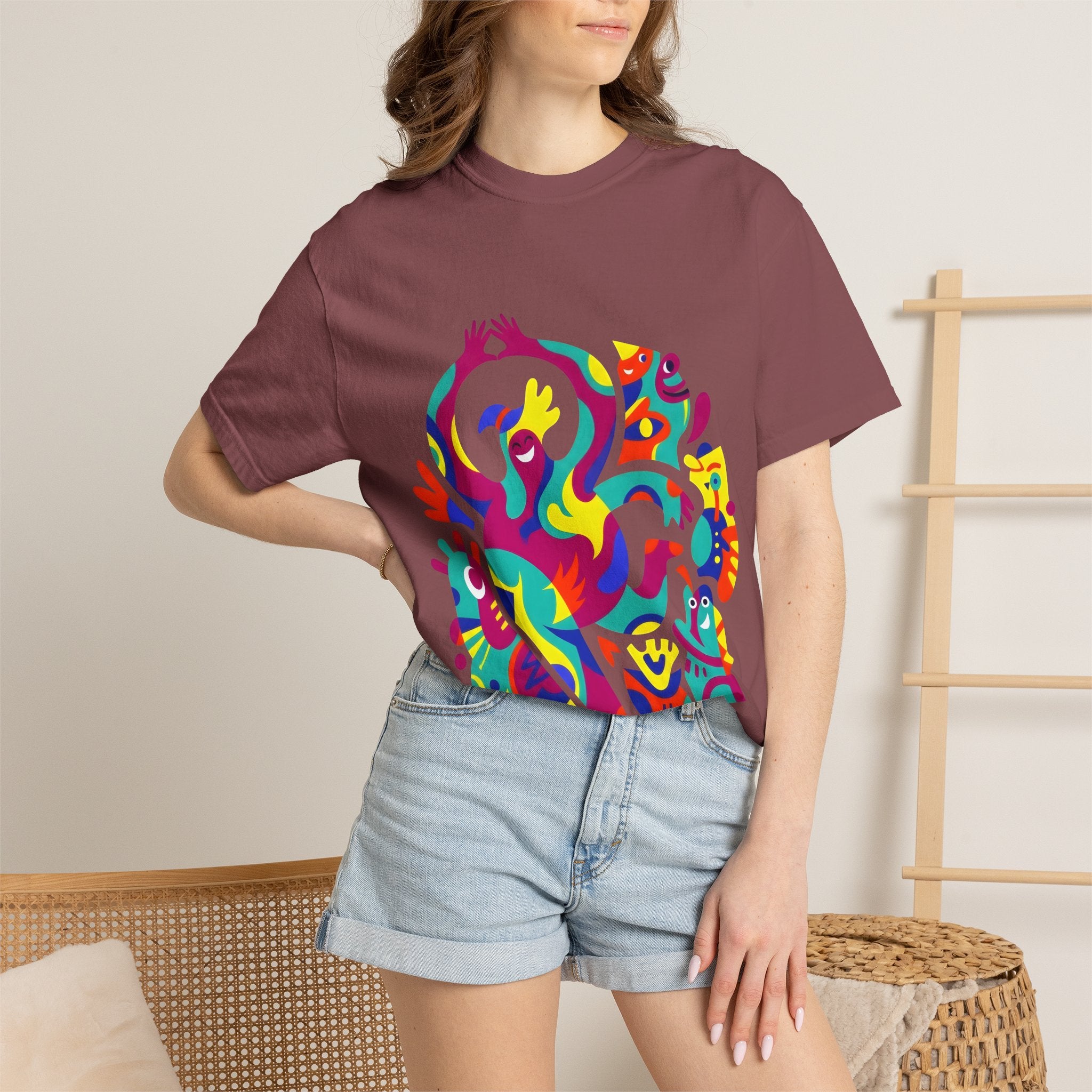 Garment-Dyed T-shirt - Joyful Abstract Creatures | Whimsical Graphic