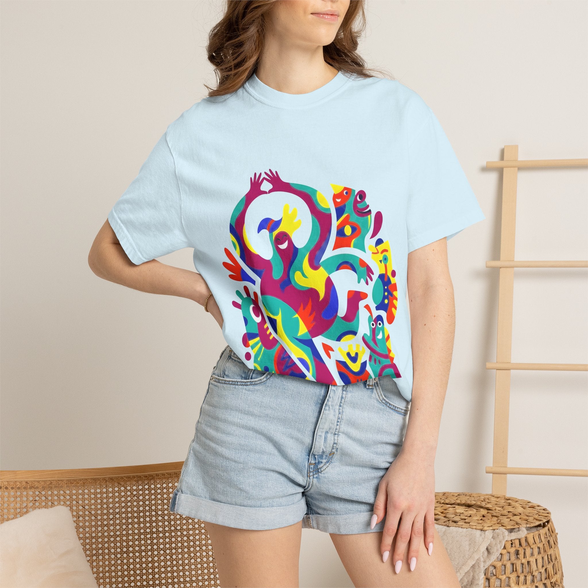 Garment-Dyed T-shirt - Joyful Abstract Creatures | Whimsical Graphic