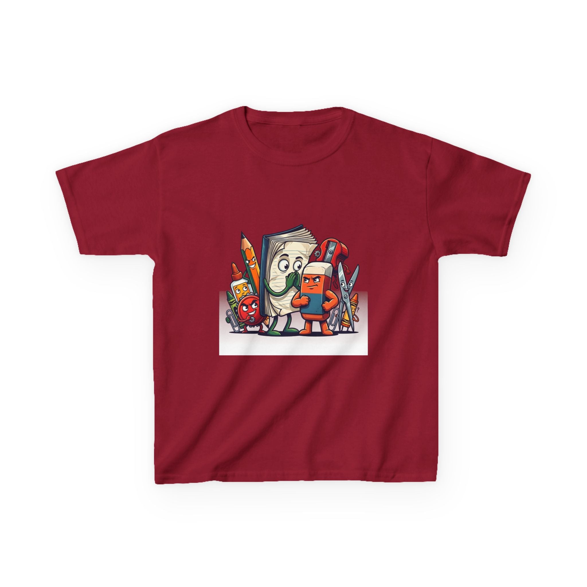 Kids Cartoon T-Shirt - Mischievous School Supplies & Stationery