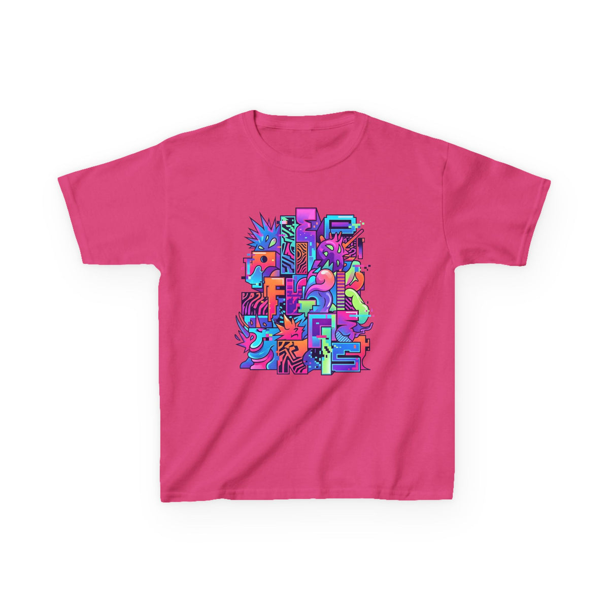 Kids Glitch Art Tee - FUNGUS Neon Cyberpunk Design | Retro