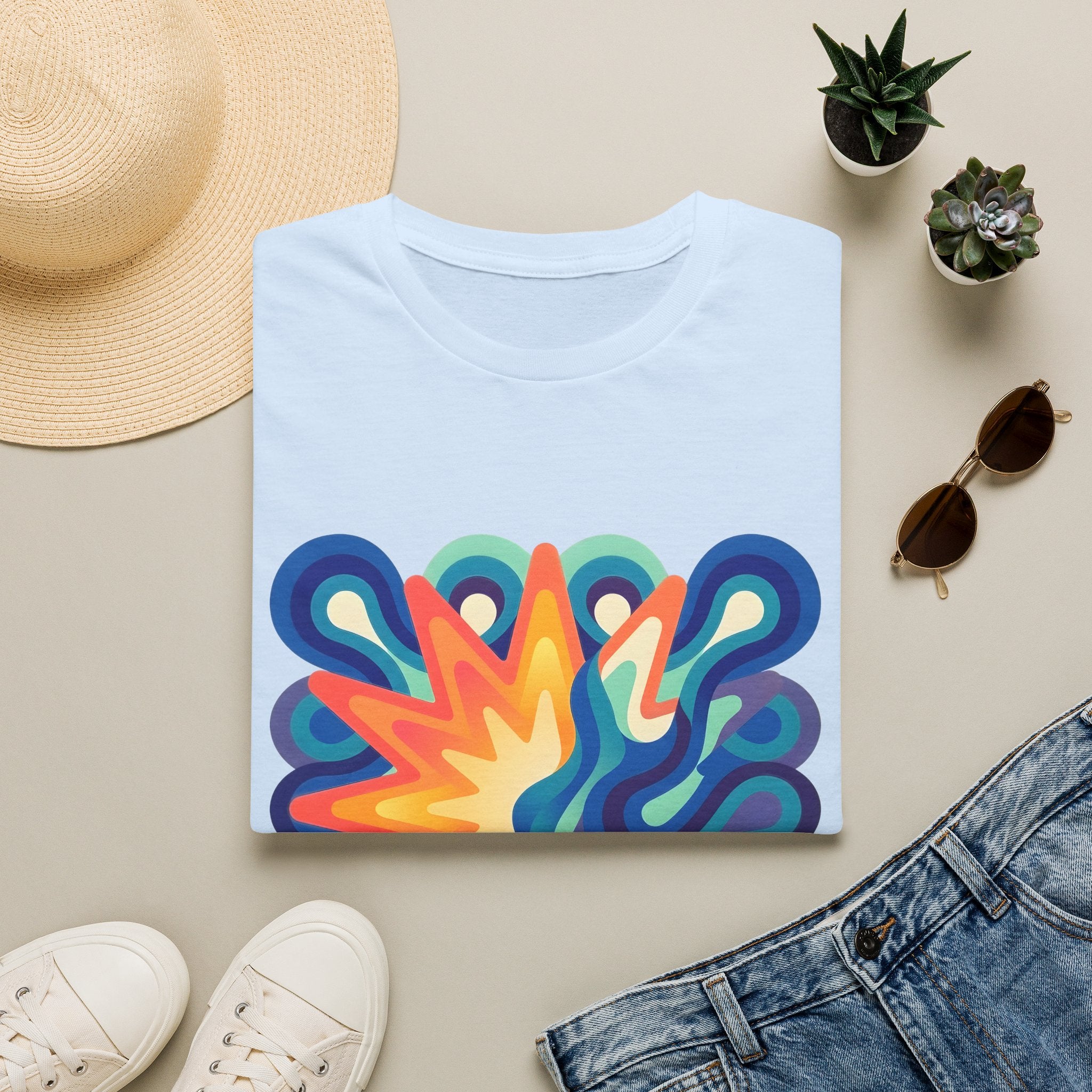 Abstract T-Shirt - Psychedelic Starburst Graphic Tee | Dynamic Blue