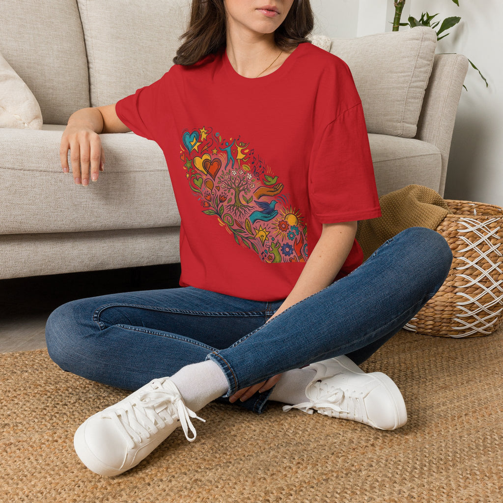 Unisex T-Shirt - Groovy Folk Art Love & Peace | Vibrant Community