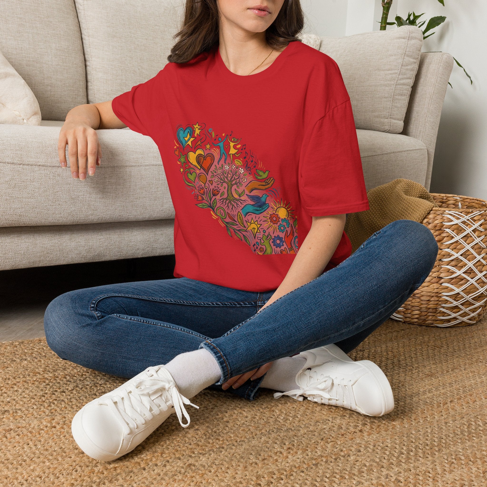 Unisex T-Shirt - Groovy Folk Art Love & Peace | Vibrant Community