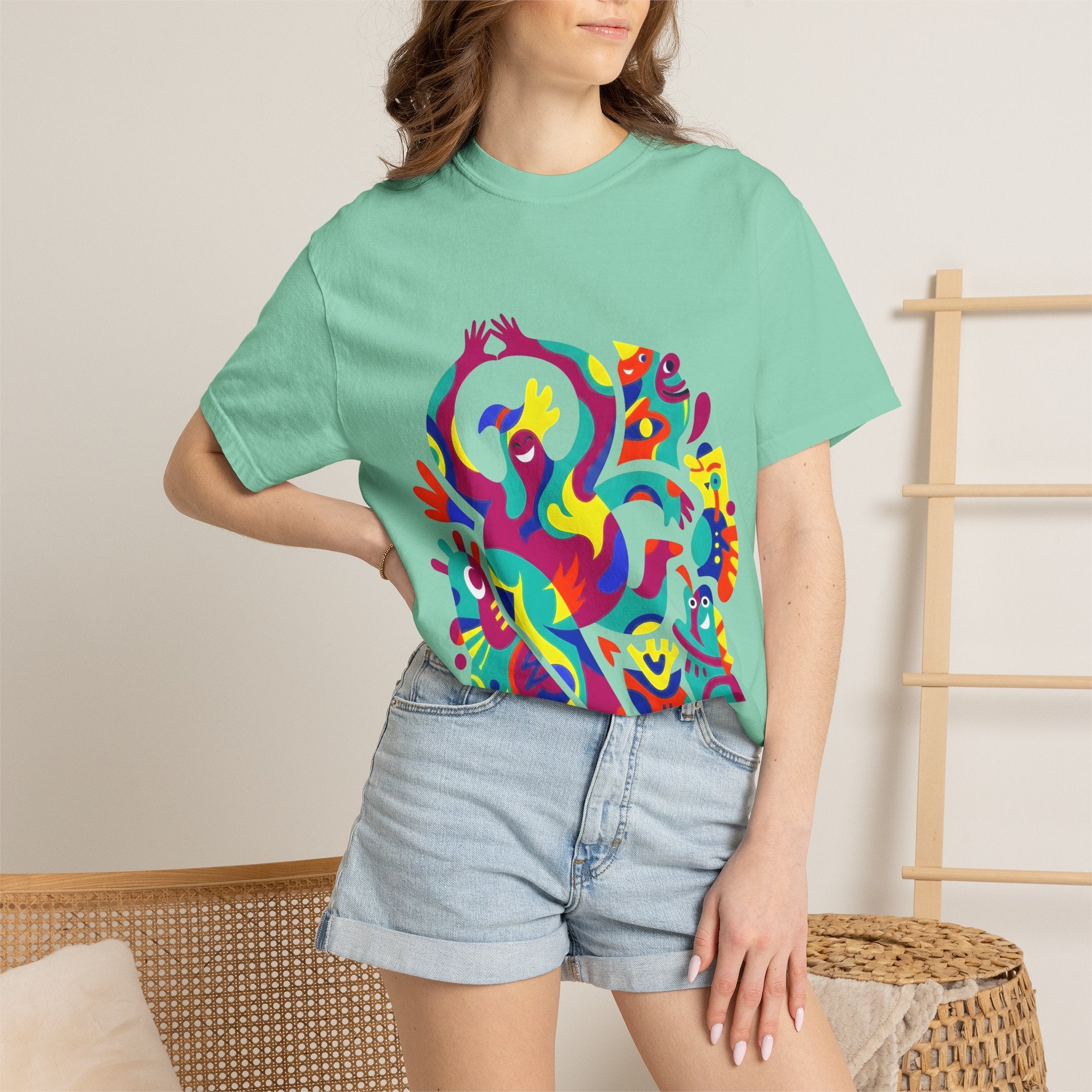 Garment-Dyed T-shirt - Joyful Abstract Creatures | Whimsical Graphic