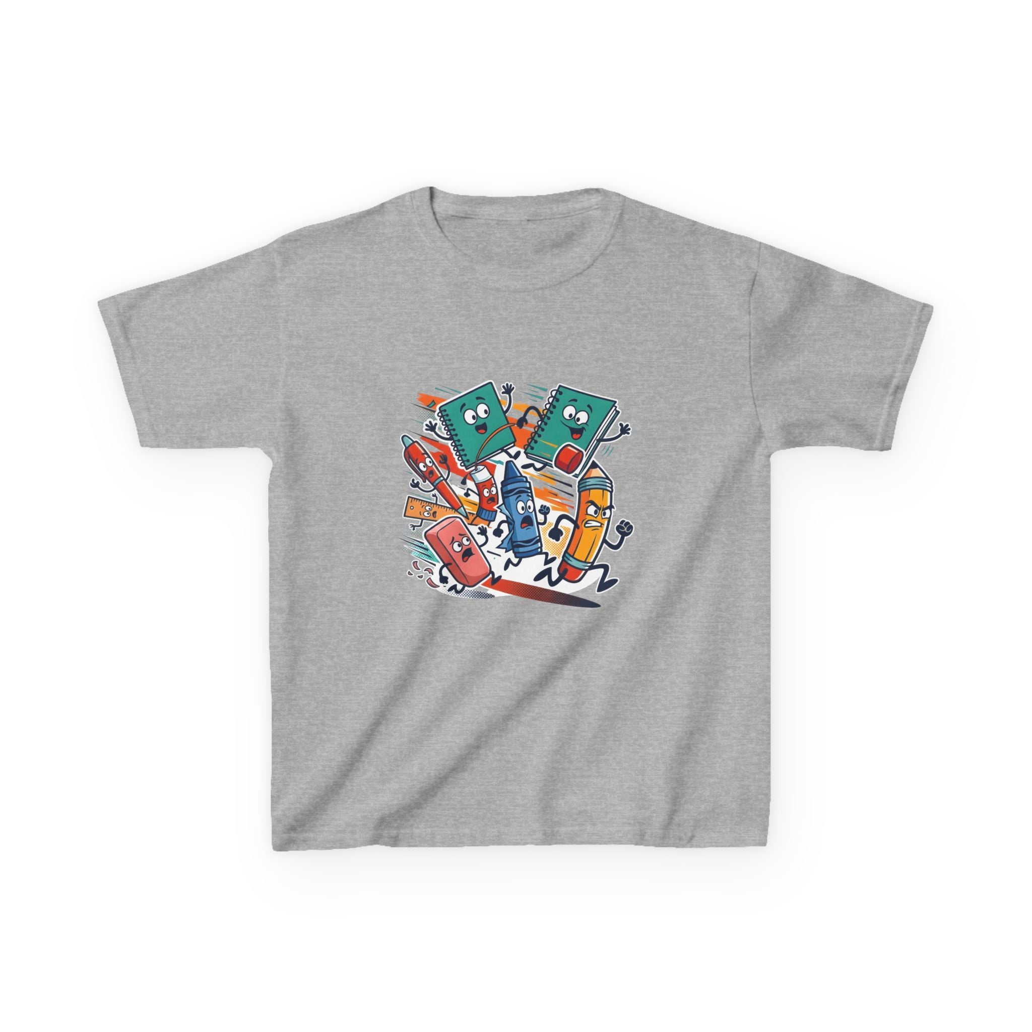 Kids Back to School Tee - Playful School Supplies Cartoon