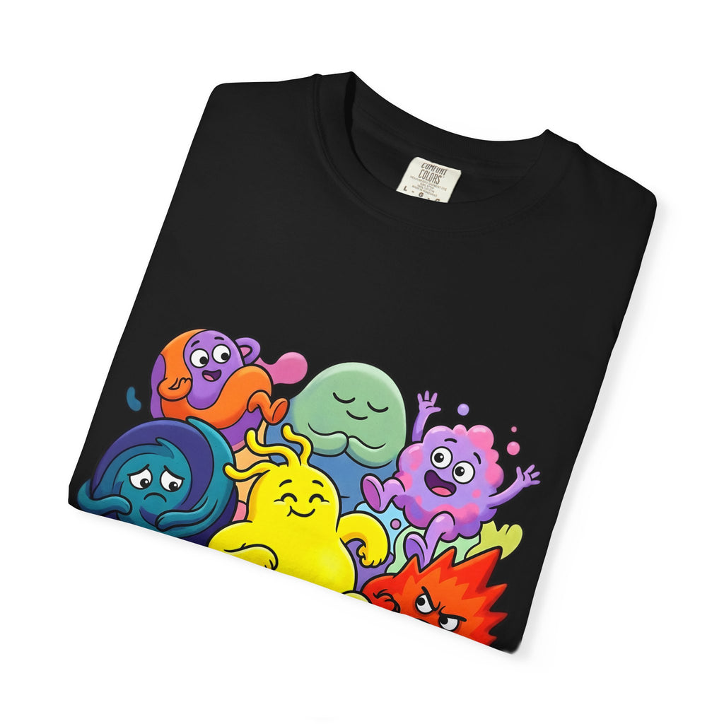 Unisex Garment-Dyed T-Shirt - Diverse Emotional Cartoon Creatures