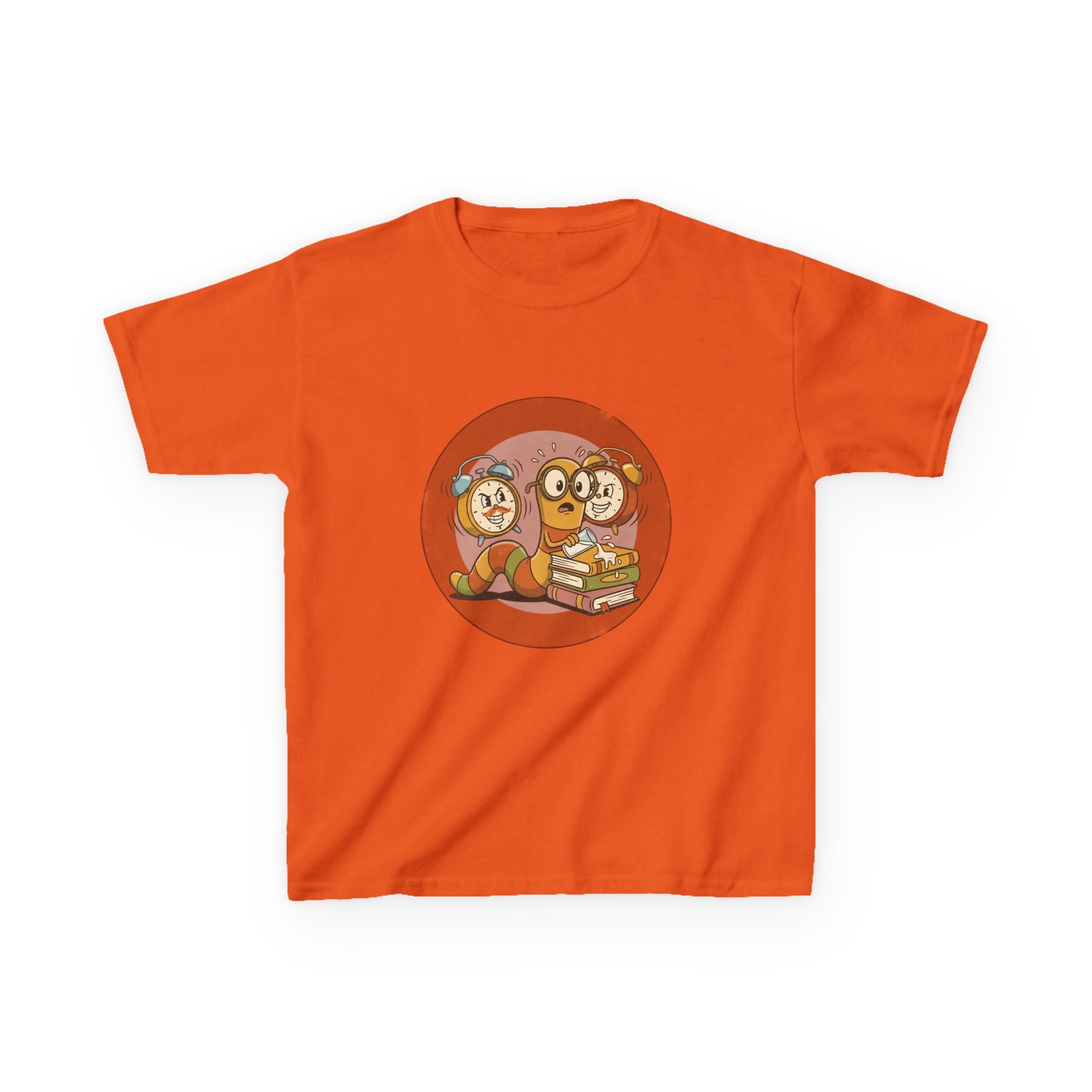 Kids Bookworm Tee - Cartoon Worm Studying Books | Back to School