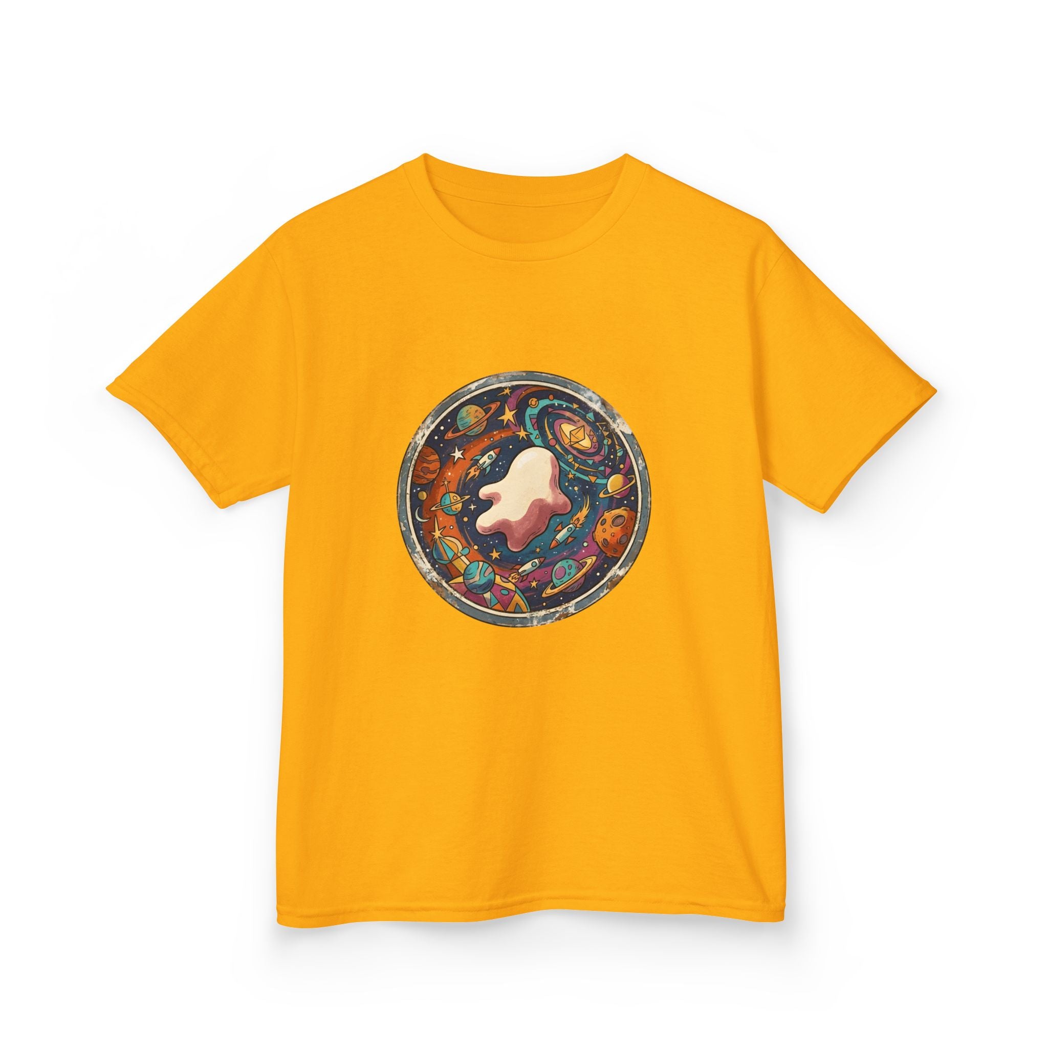 Kids T-Shirt - Whimsical Space Ghost & Planets | Retro Adventure