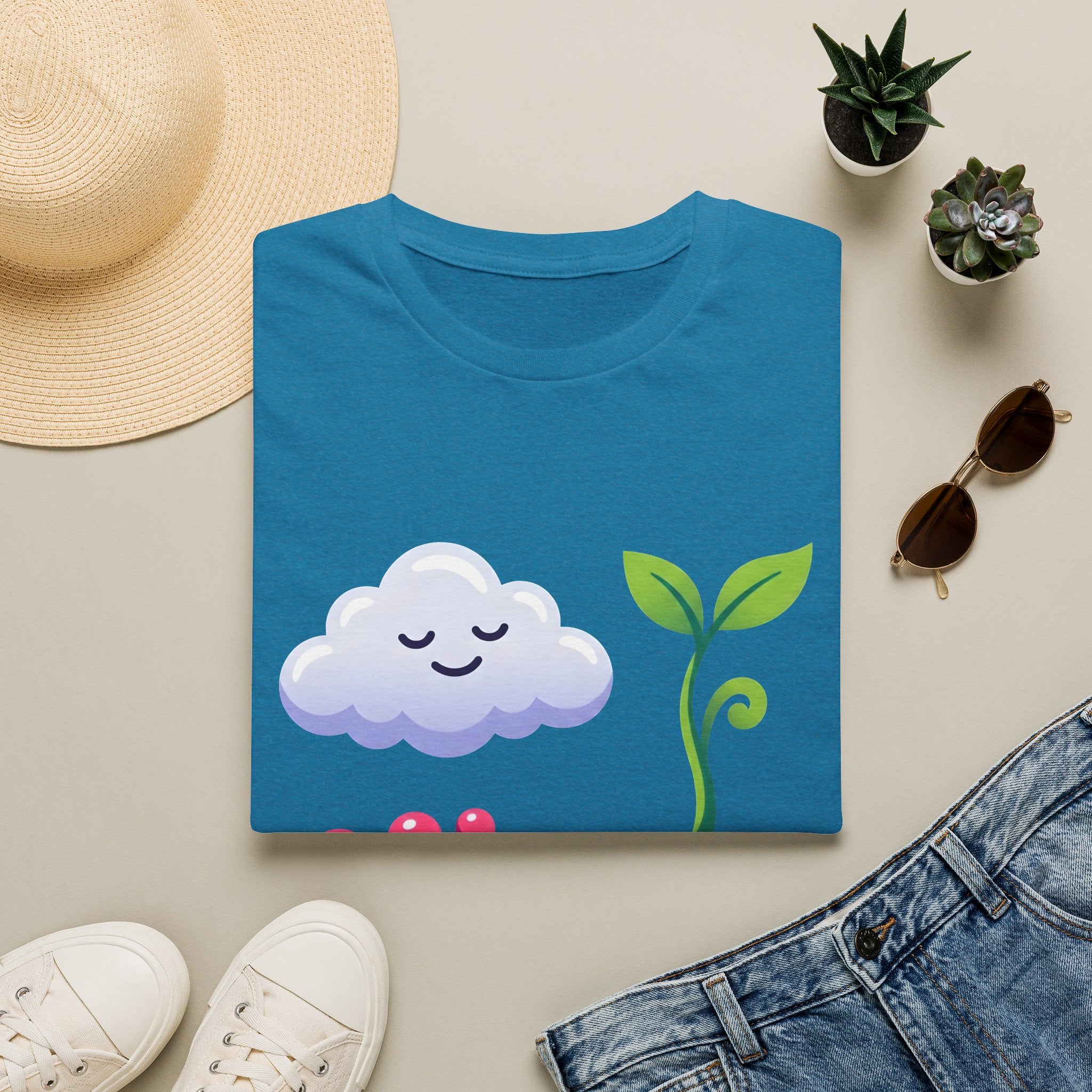Cute Nature T-Shirt - Whimsical Cloud Sprout Wave Design | Unisex