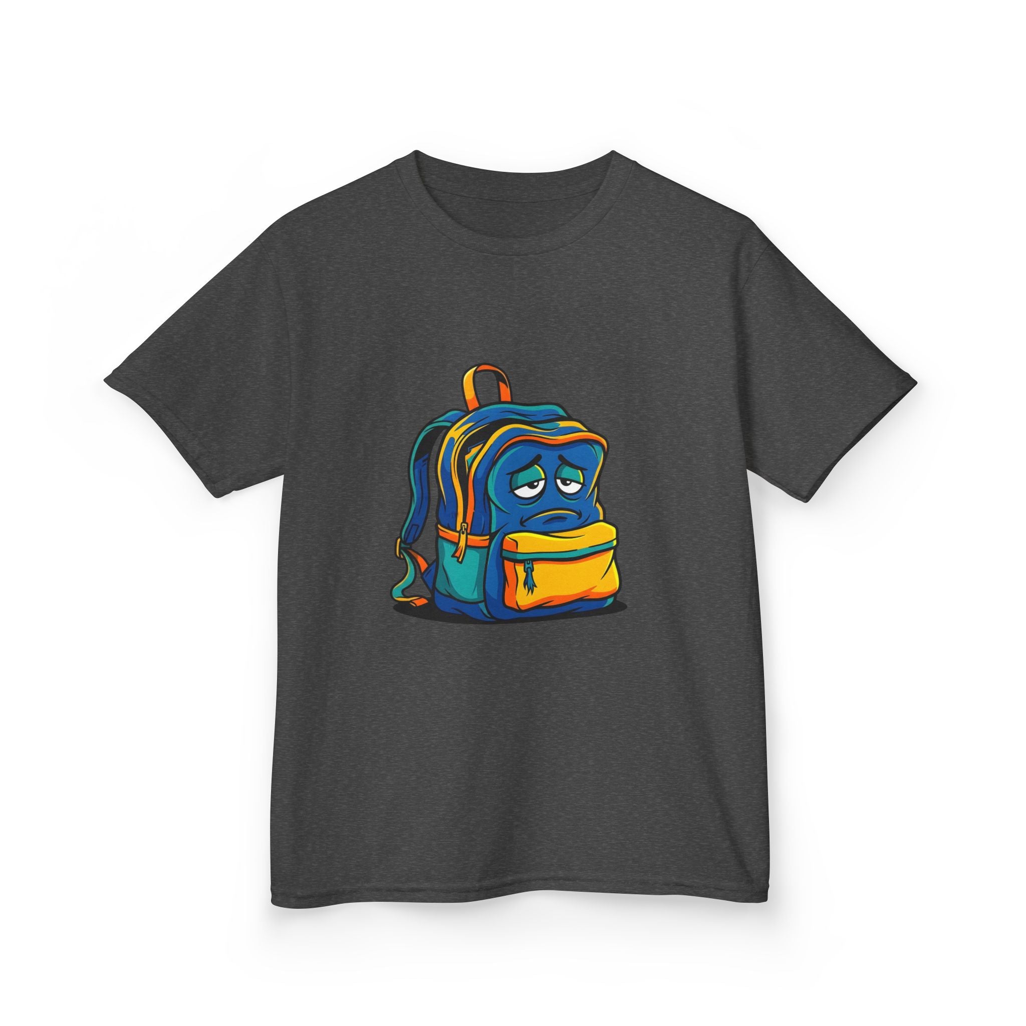 Kids Heavy Cotton Tee - Sad Backpack Cartoon | Back to School 2026