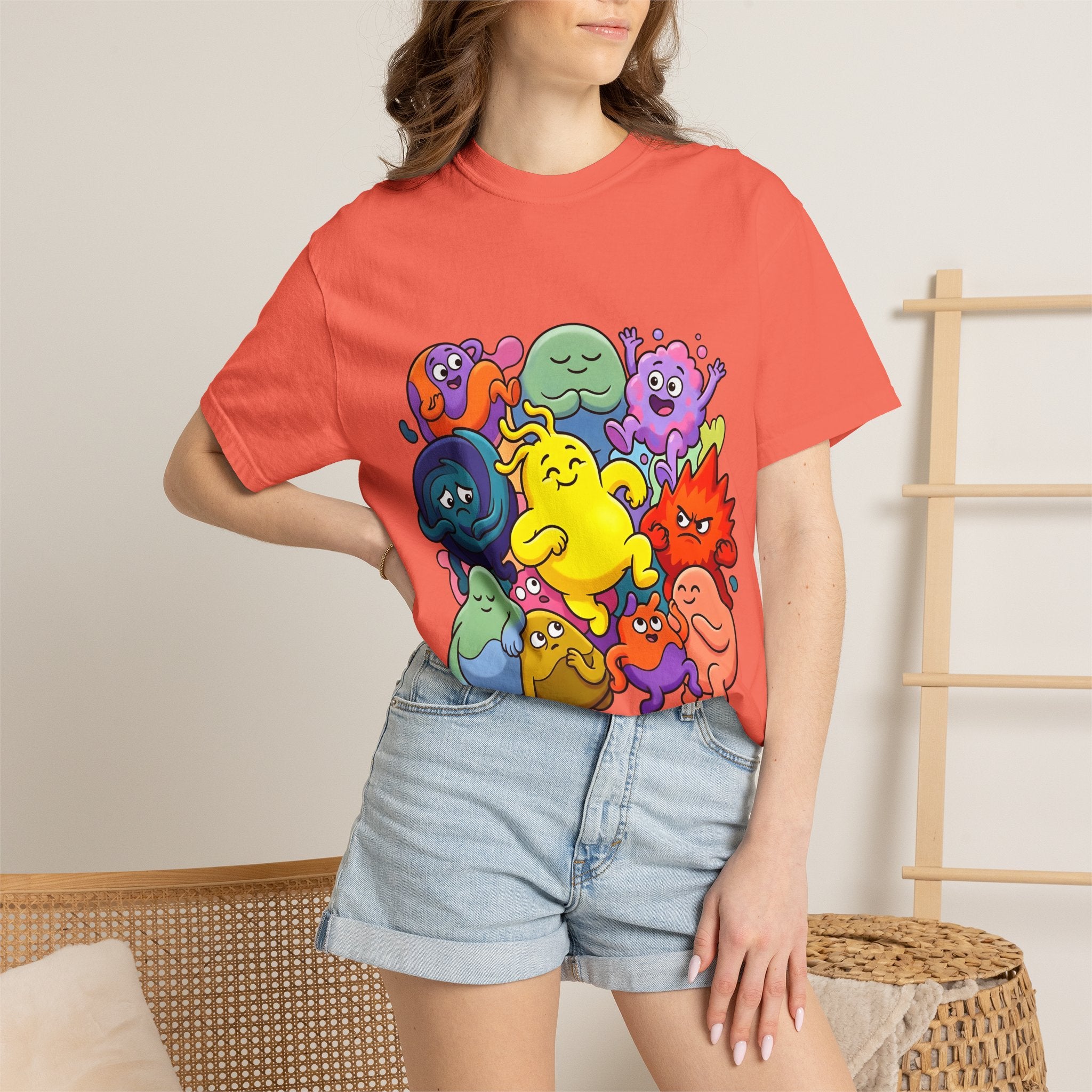 Unisex Garment-Dyed T-Shirt - Diverse Emotional Cartoon Creatures