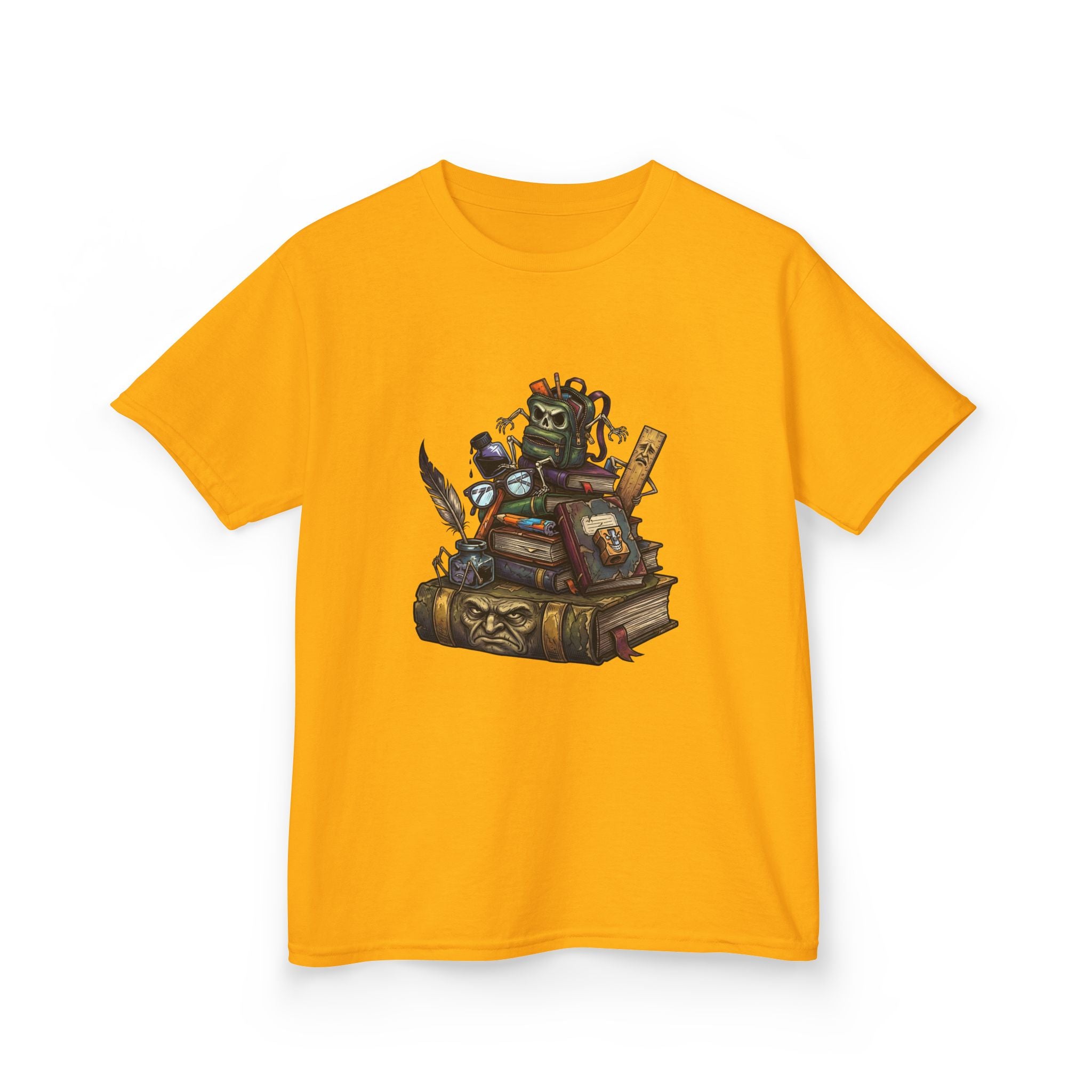 Kids Dark Academia Tee - Macabre School Supplies Skull
