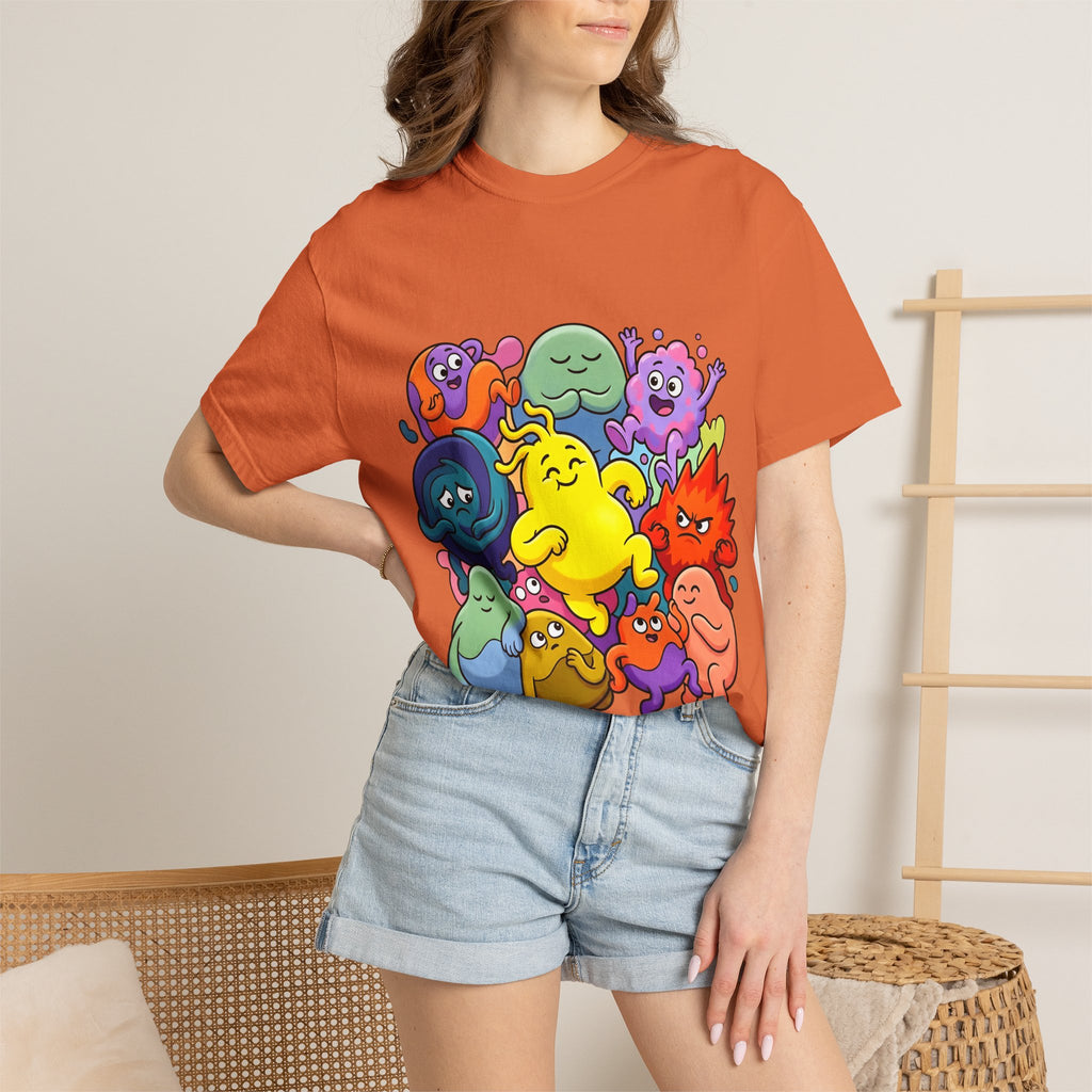 Unisex Garment-Dyed T-Shirt - Diverse Emotional Cartoon Creatures