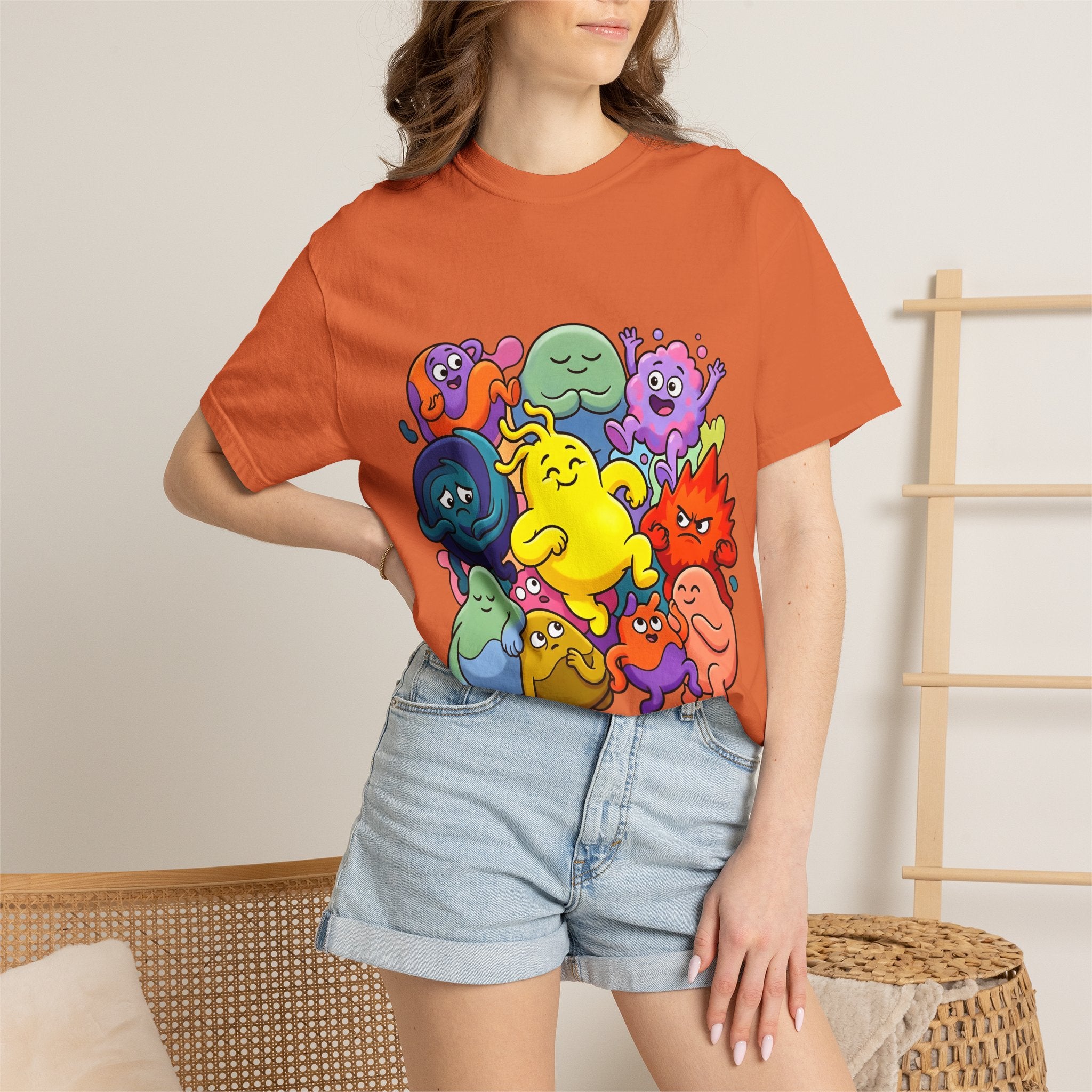 Unisex Garment-Dyed T-Shirt - Diverse Emotional Cartoon Creatures