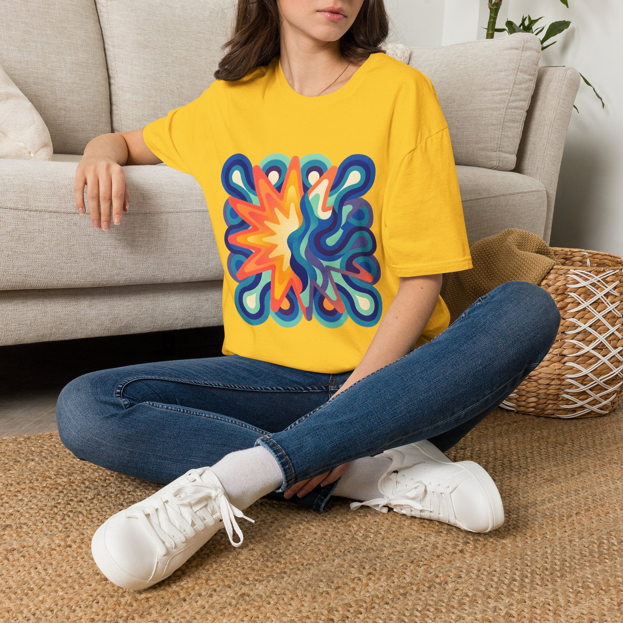 Abstract T-Shirt - Psychedelic Starburst Graphic Tee | Dynamic Blue
