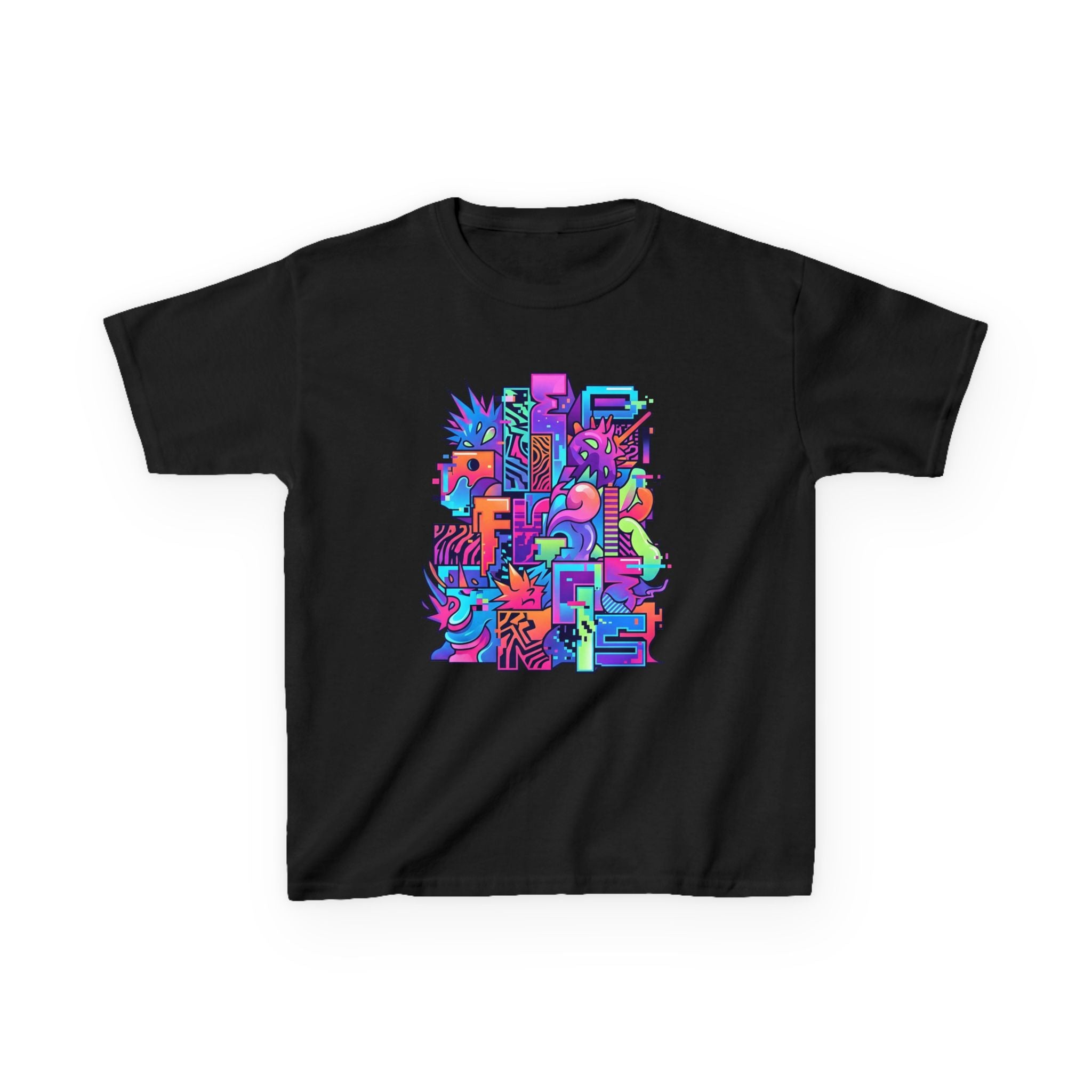 Kids Glitch Art Tee - FUNGUS Neon Cyberpunk Design | Retro