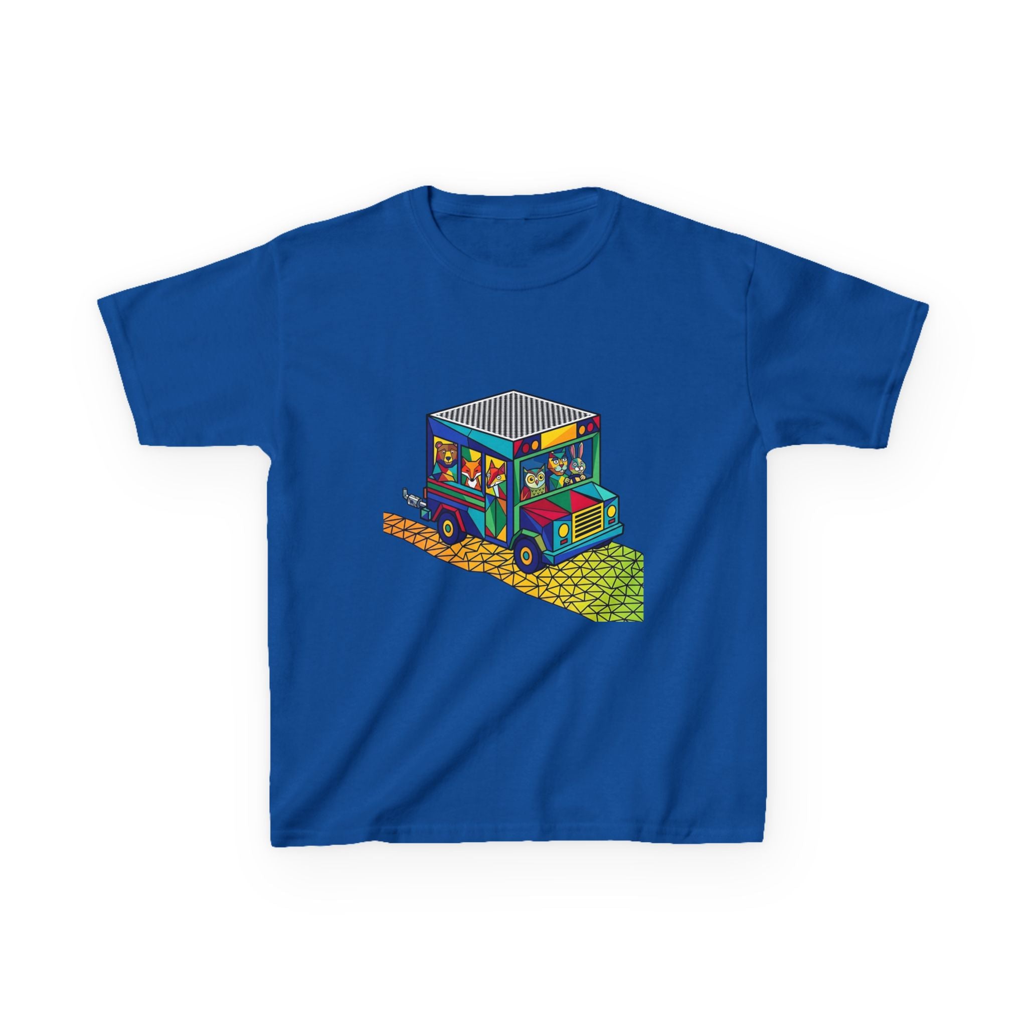 Kids T-Shirt - Vibrant Geometric Animal Bus Adventure