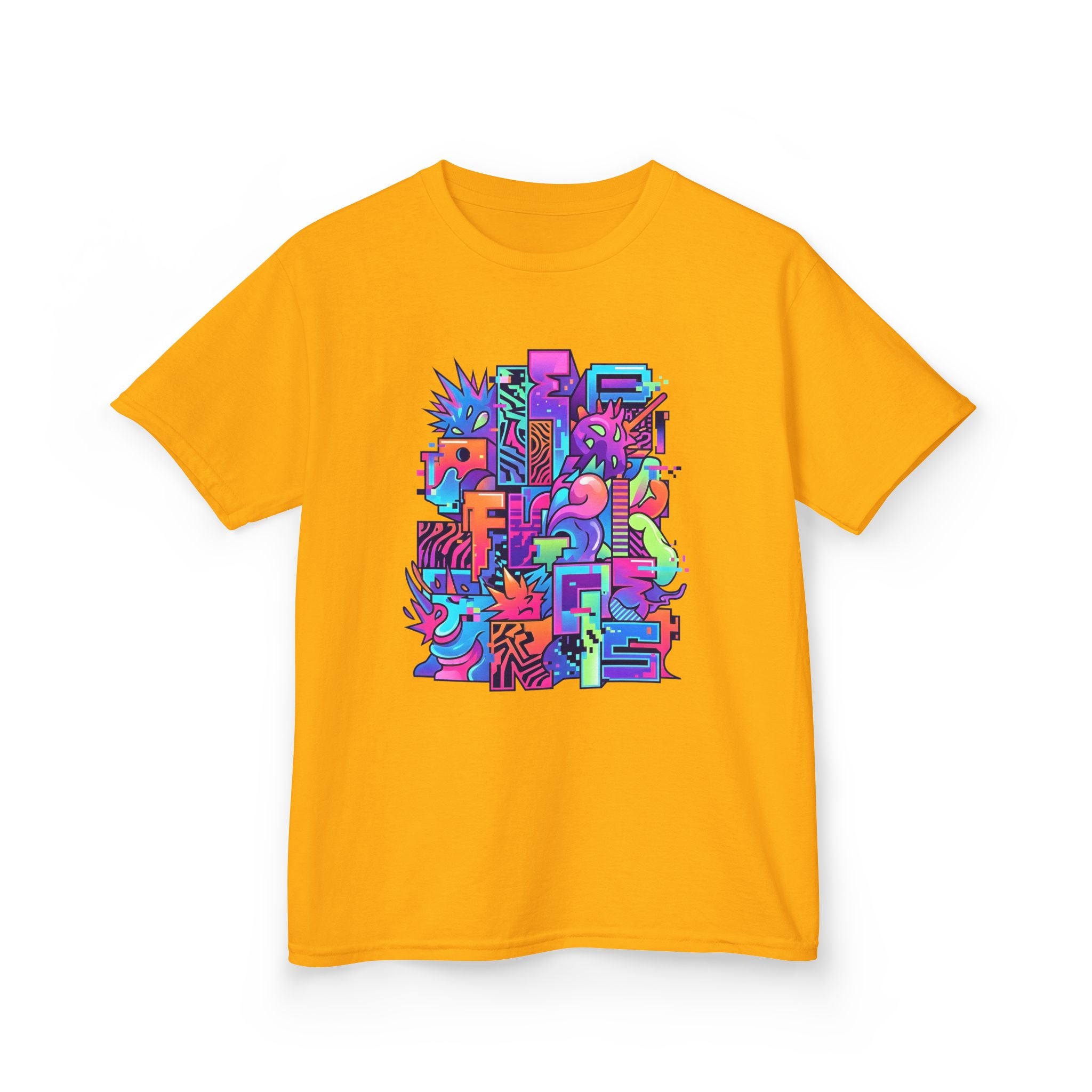 Kids Glitch Art Tee - FUNGUS Neon Cyberpunk Design | Retro