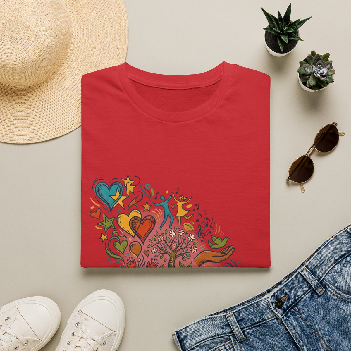 Unisex T-Shirt - Groovy Folk Art Love & Peace | Vibrant Community