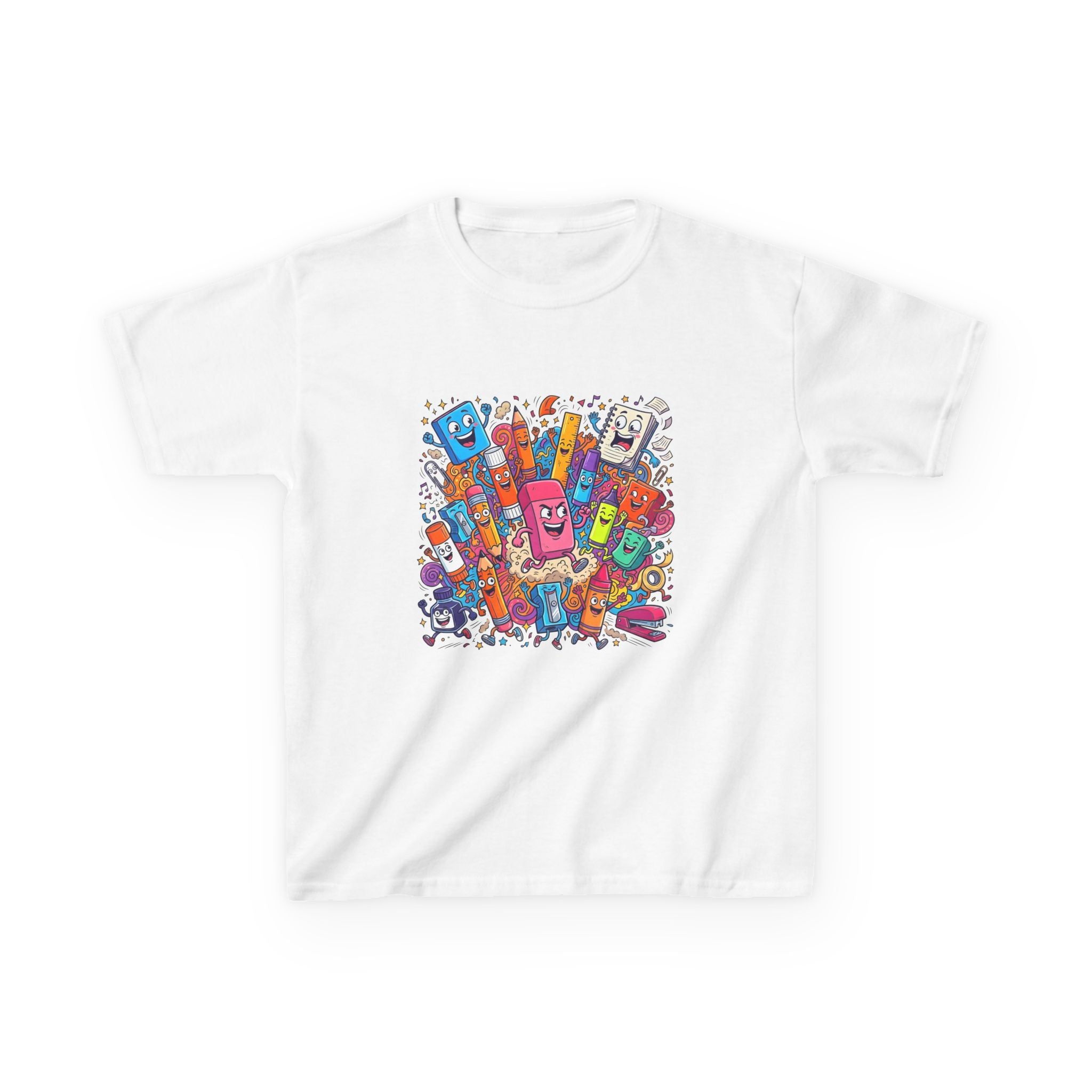 Kids T-Shirt - Cartoon School Supplies Doodle | Back to School