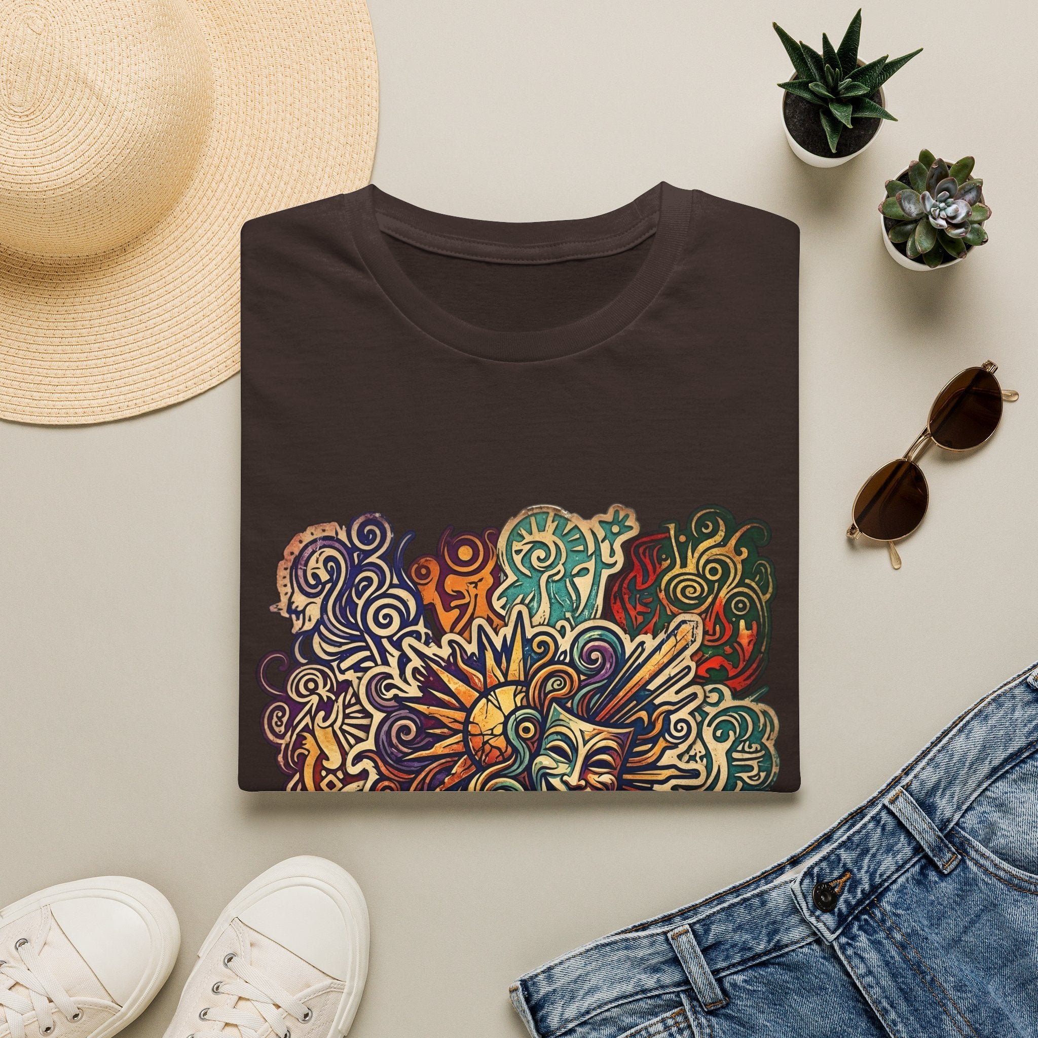 Unisex T-Shirt - Retro Psychedelic Theater Comedy Mask | Abstract Art