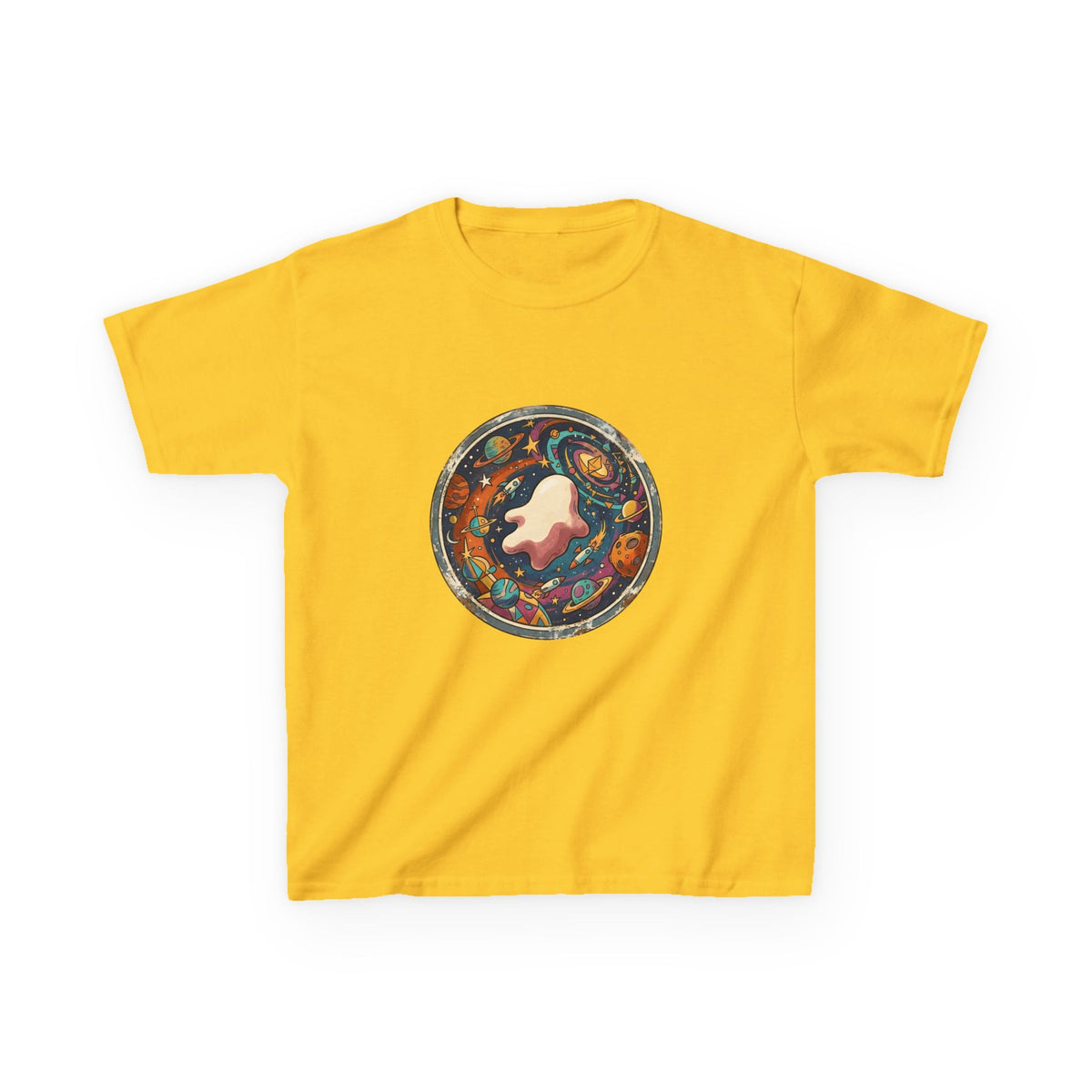 Kids T-Shirt - Whimsical Space Ghost & Planets | Retro Adventure