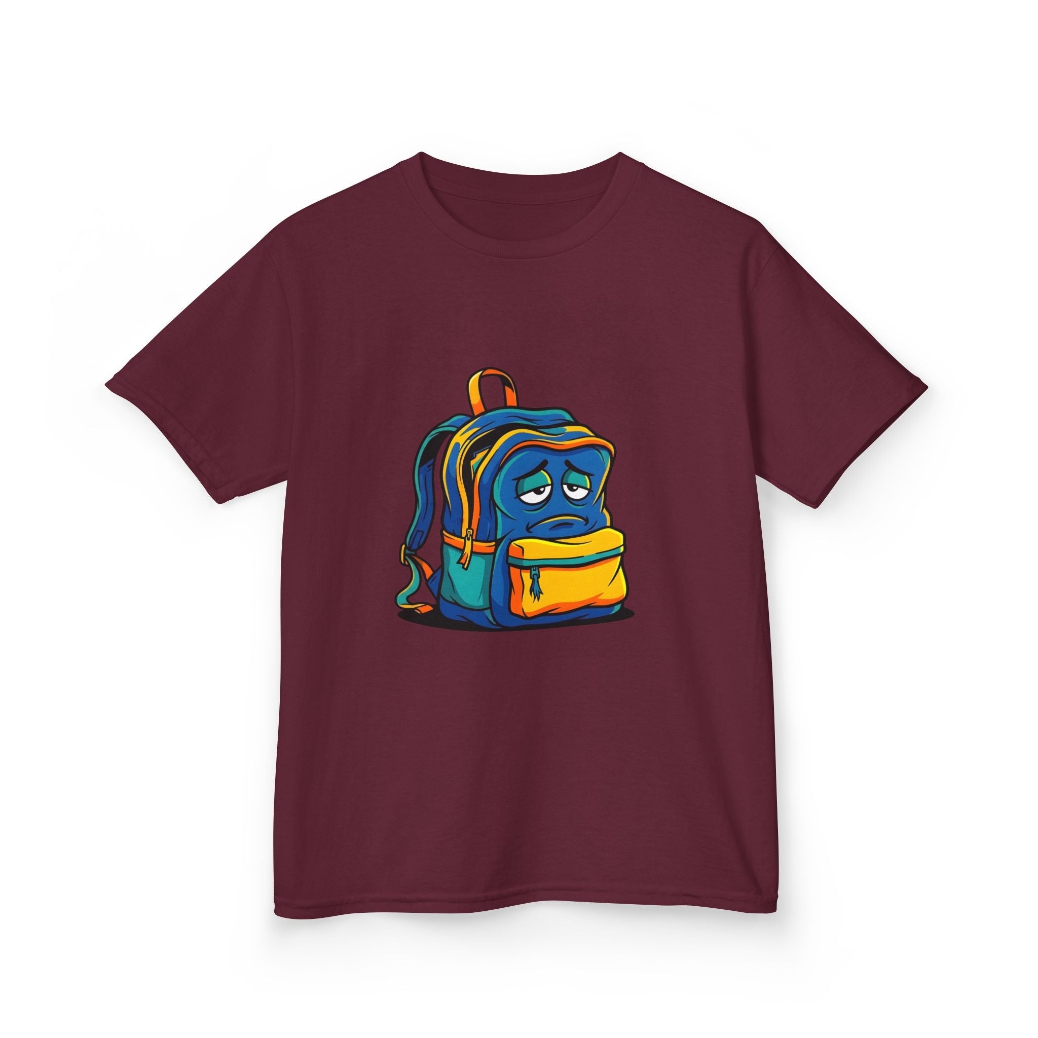 Kids Heavy Cotton Tee - Sad Backpack Cartoon | Back to School 2026